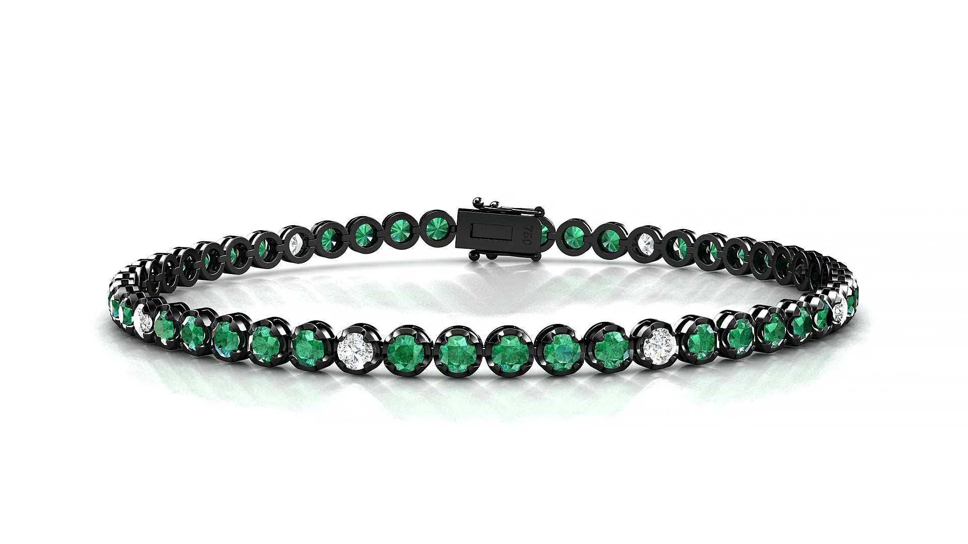Bengal 5-1 | 18k Black Gold 2.5 mm Round Natural Emerald & Diamond Tennis Bracelet