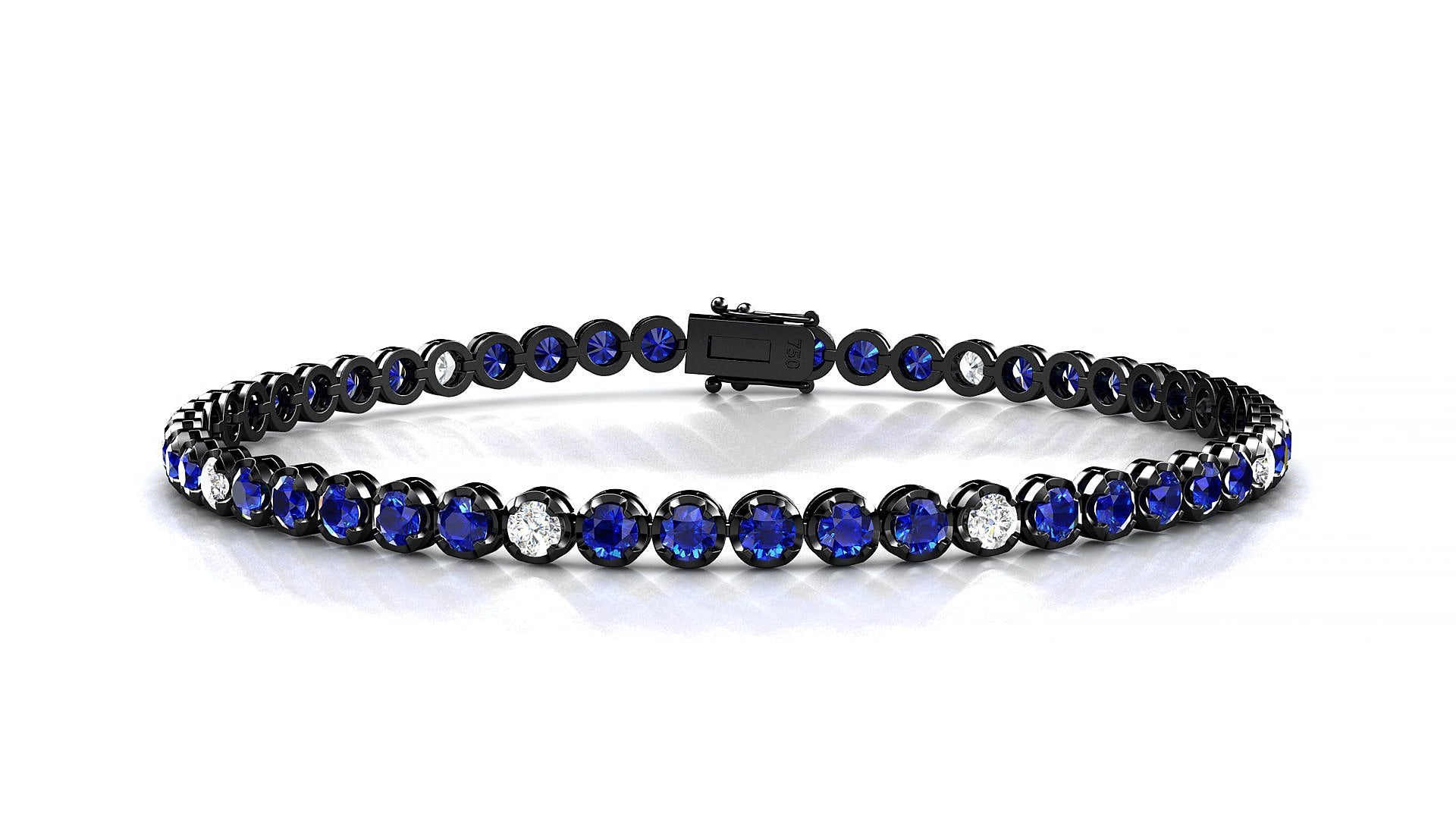 Bengal 5-1 | 18k Black Gold 2.5 mm Round Natural Sapphire & Diamond 20 cm Tennis Bracelet