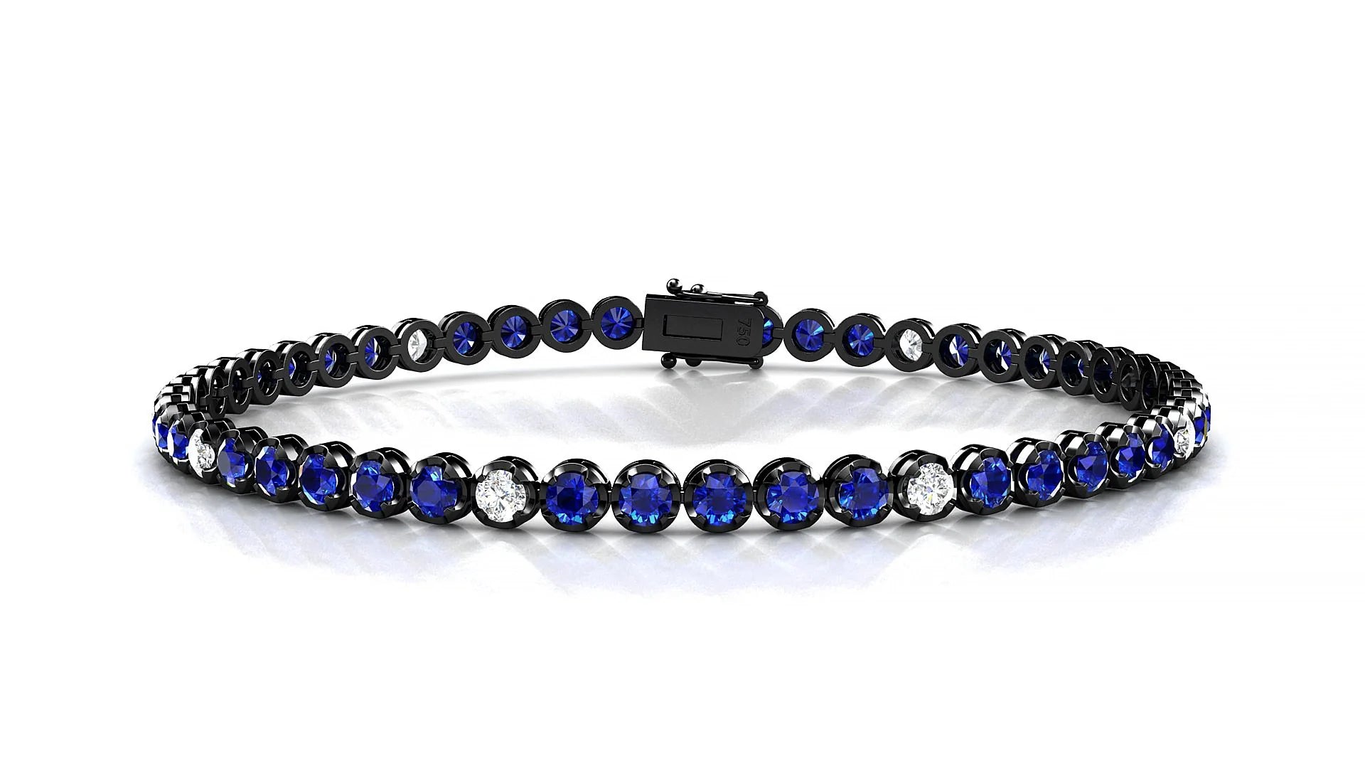 Bengal 5-1 | 18k Black Gold 2.5 mm Round Natural Sapphire & Diamond Tennis Bracelet