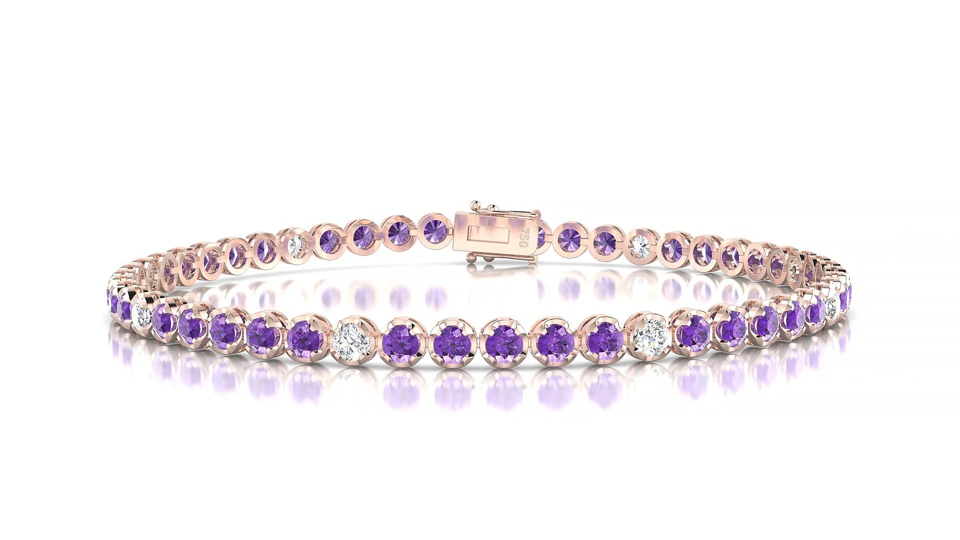 Bengal 5-1 | 18k Rose Gold 2.5 mm Round Natural Amethyst & Diamond Tennis Bracelet