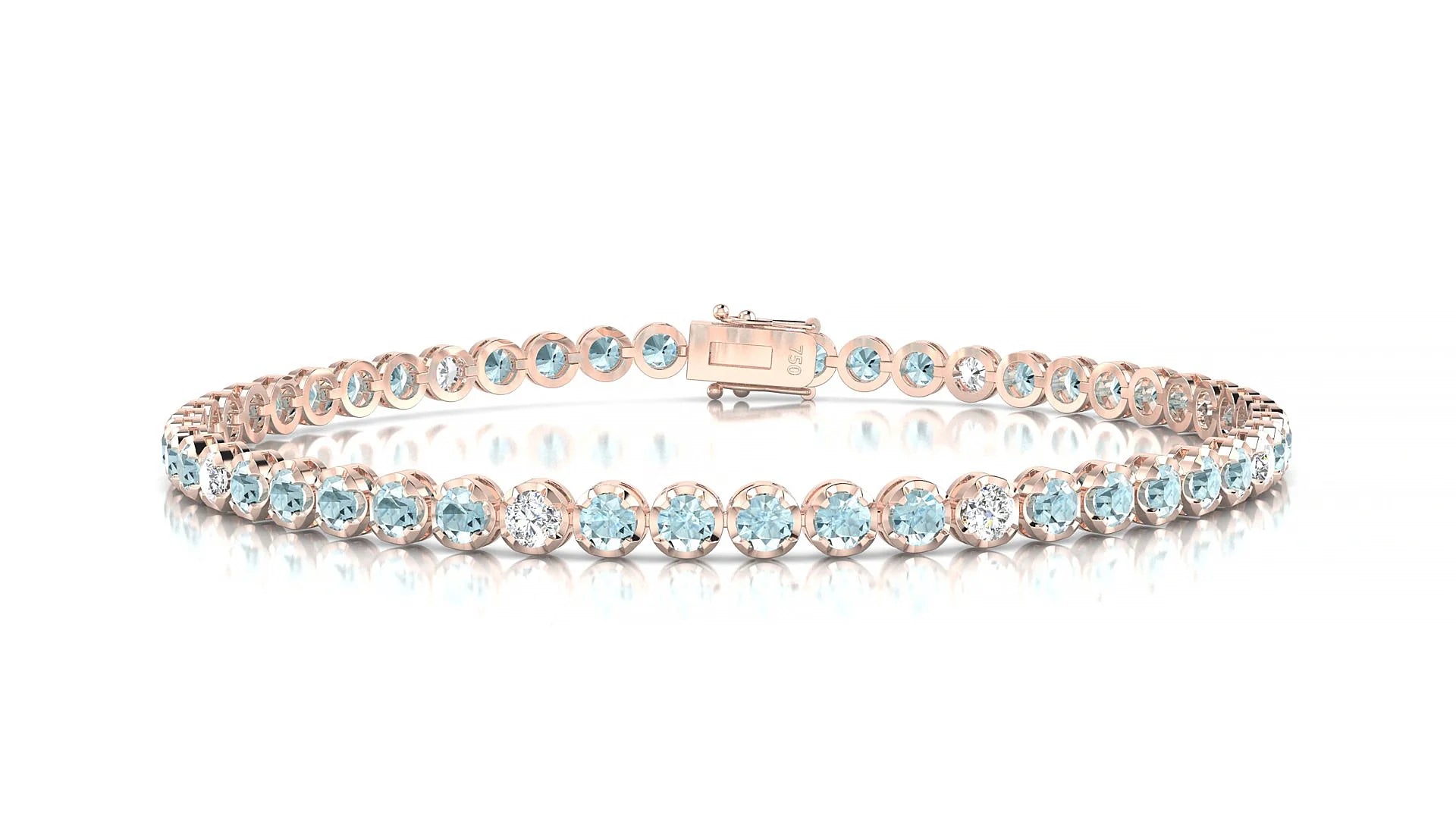 Bengal 5-1 | 18k Rose Gold 2.5 mm Round Natural Aquamarine & Diamond Tennis Bracelet