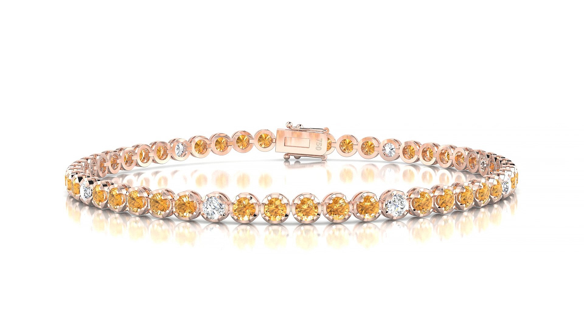 Bengal 5-1 | 18k Rose Gold 2.5 mm Round Natural Citrine & Diamond 15 cm Tennis Bracelet