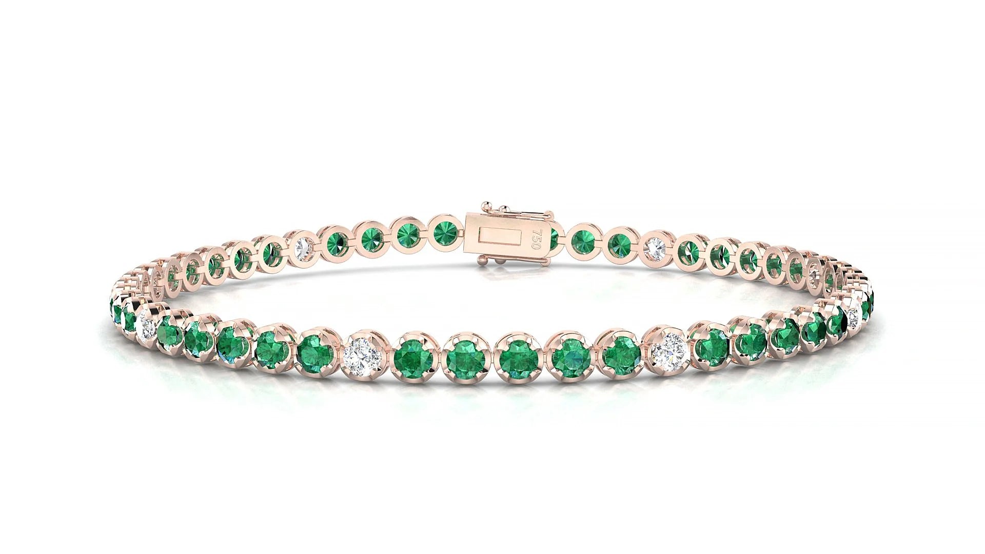 Bengal 5-1 | 18k Rose Gold 2.5 mm Round Natural Emerald & Diamond Tennis Bracelet