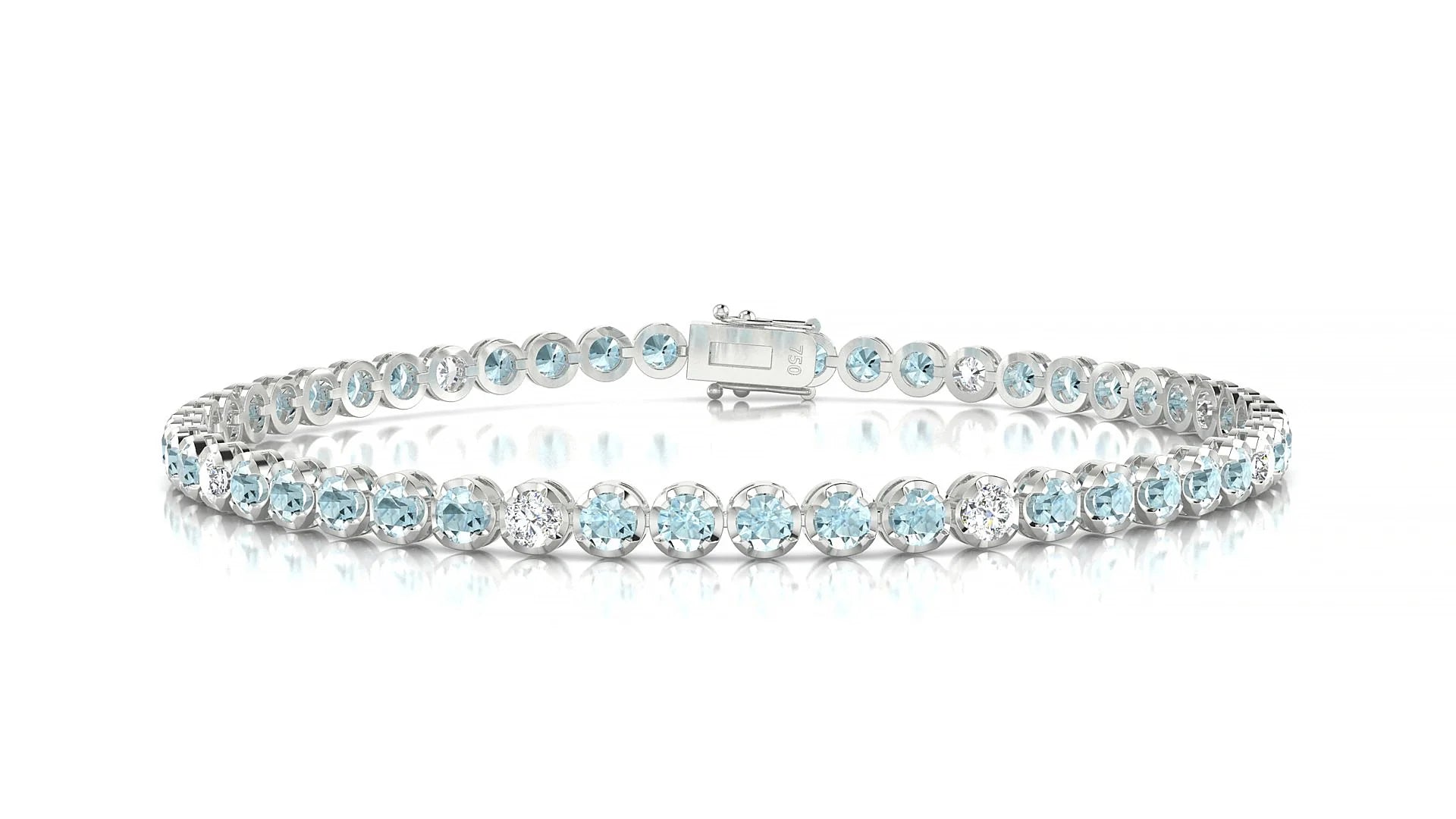 Bengal 5-1 | 18k White Gold 2.5 mm Round Natural Aquamarine & Diamond Tennis Bracelet