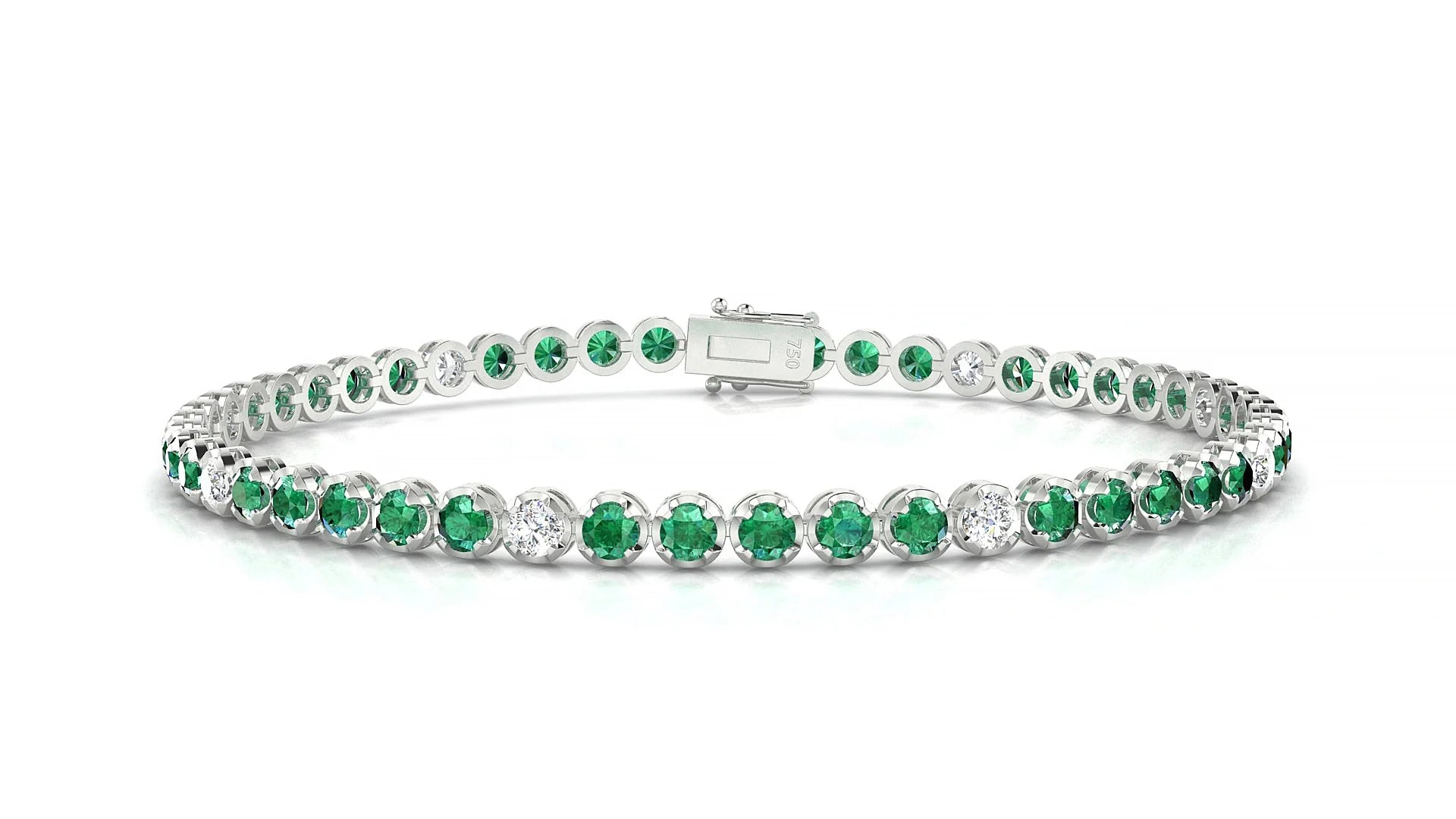 Bengal 5-1 | 18k White Gold 2.5 mm Round Natural Emerald & Diamond Tennis Bracelet