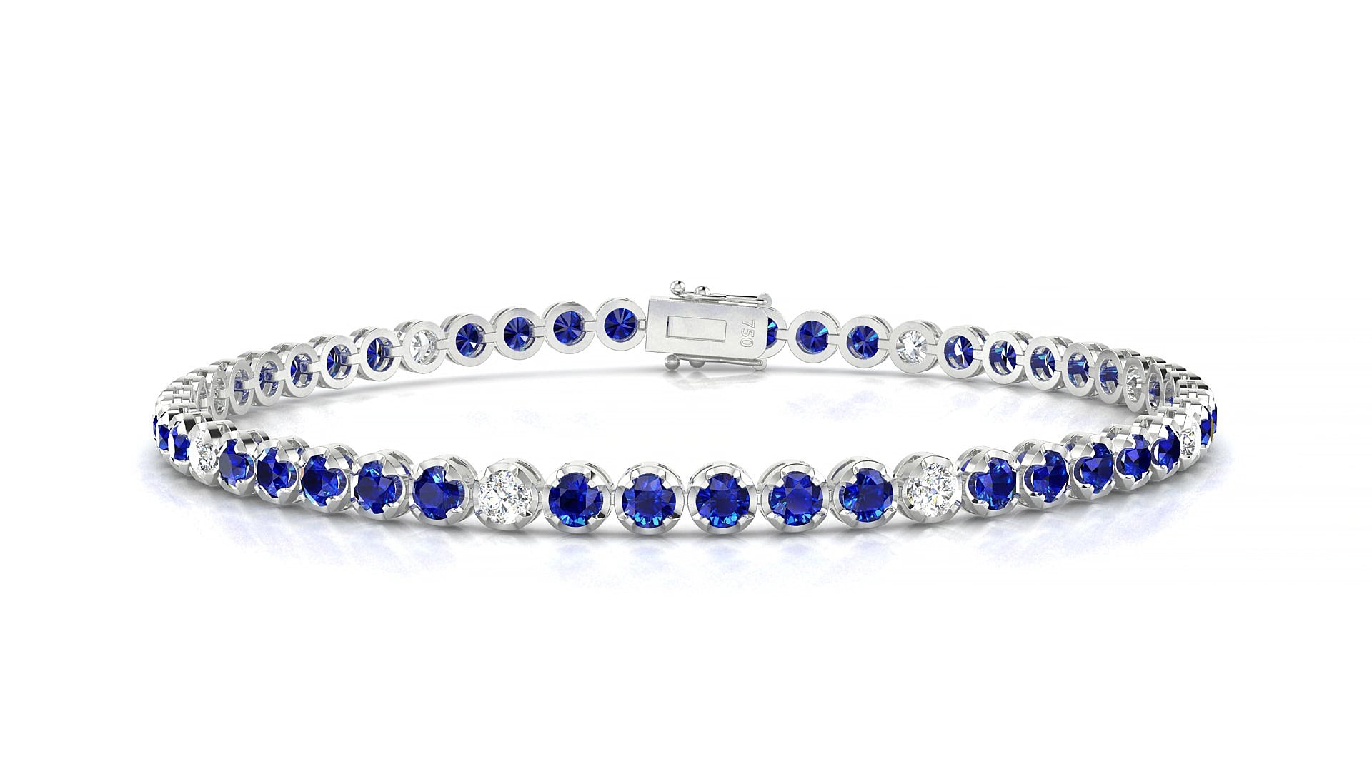 Bengal 5-1 | 18k White Gold 2.5 mm Round Natural Sapphire & Diamond 17 cm Tennis Bracelet