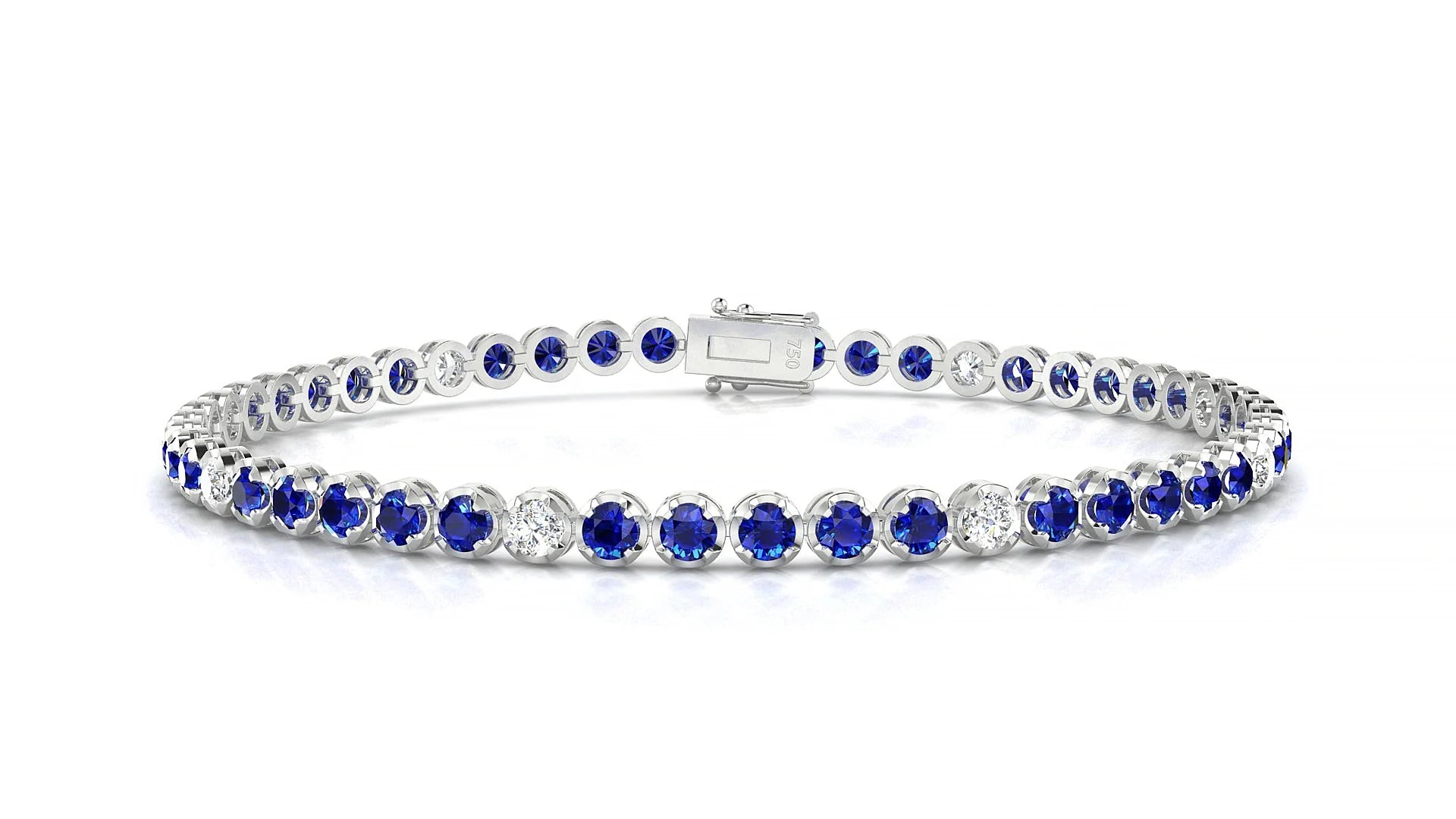 Bengal 5-1 | 18k White Gold 2.5 mm Round Natural Sapphire & Diamond Tennis Bracelet