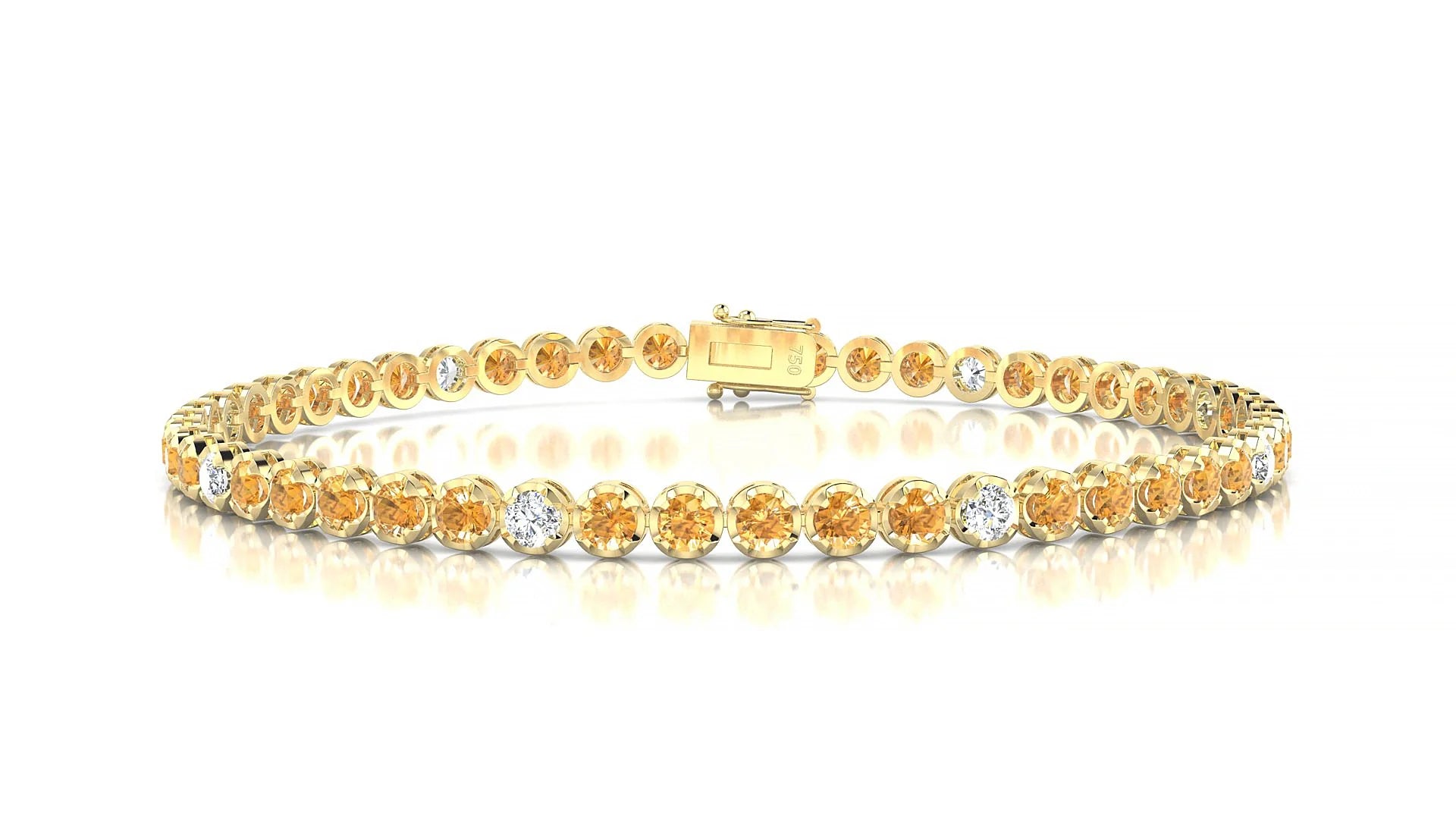 Bengal 5-1 | 18k Yellow Gold 2.5 mm Round Natural Citrine & Diamond Tennis Bracelet