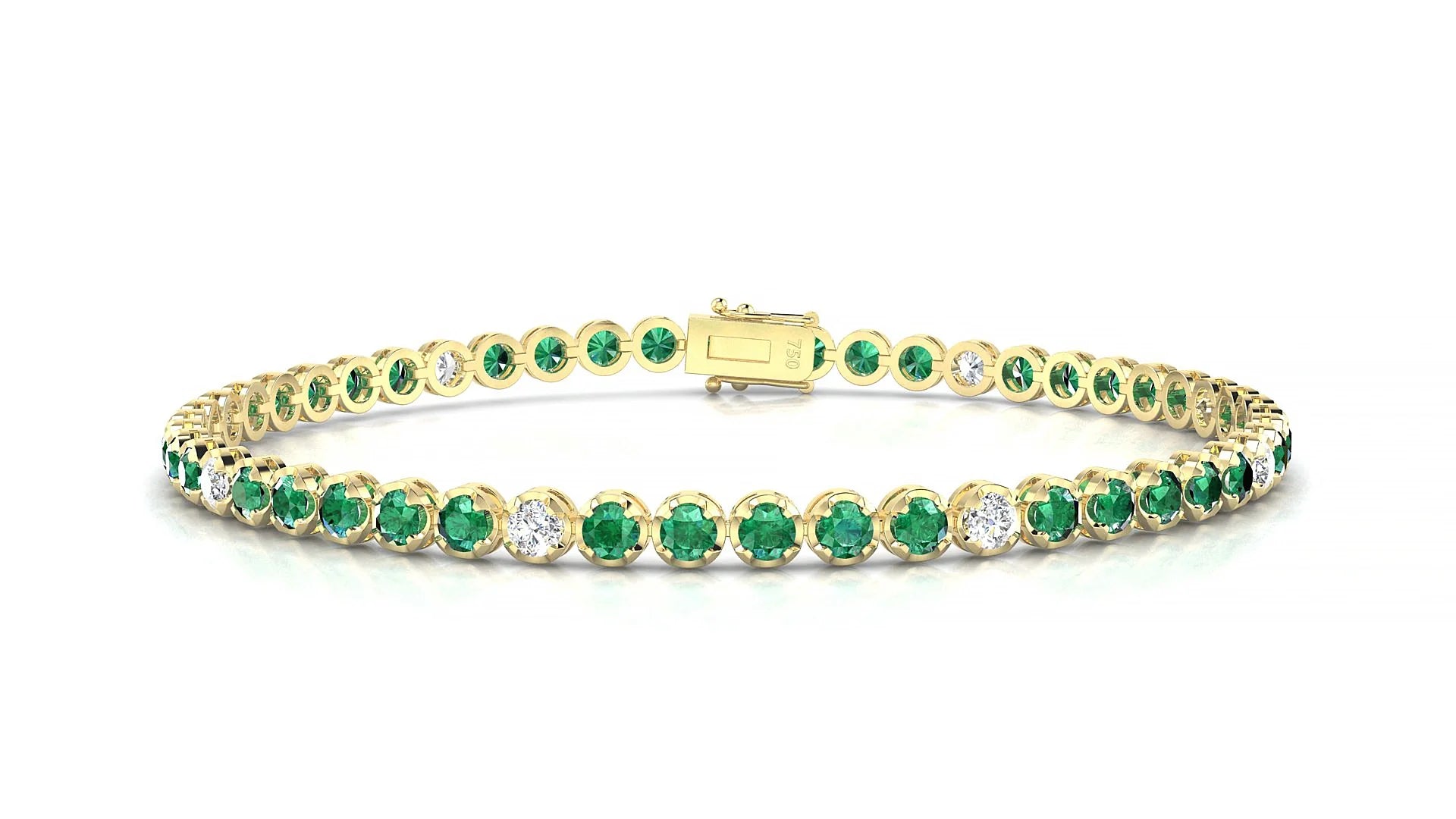 Bengal 5-1 | 18k Yellow Gold 2.5 mm Round Natural Emerald & Diamond Tennis Bracelet