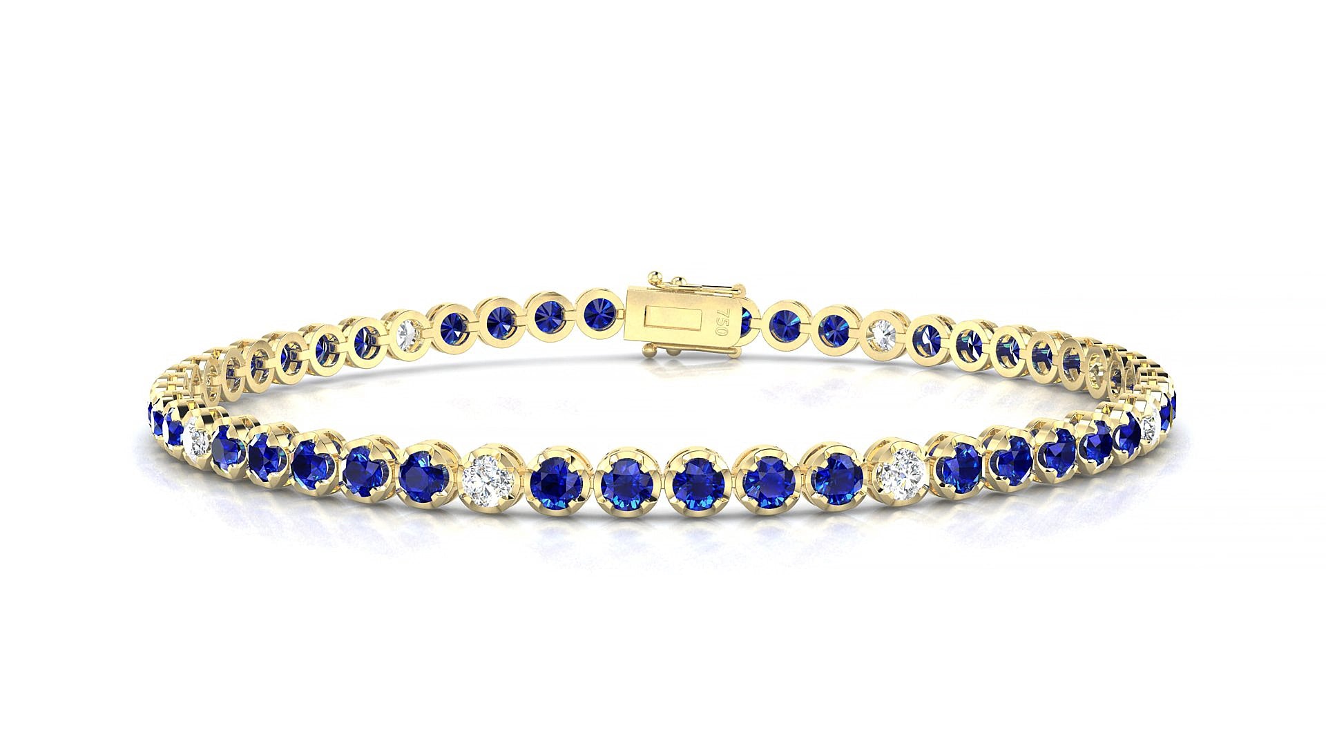 Bengal 5-1 | 18k Yellow Gold 2.5 mm Round Natural Sapphire & Diamond 20 cm Tennis Bracelet