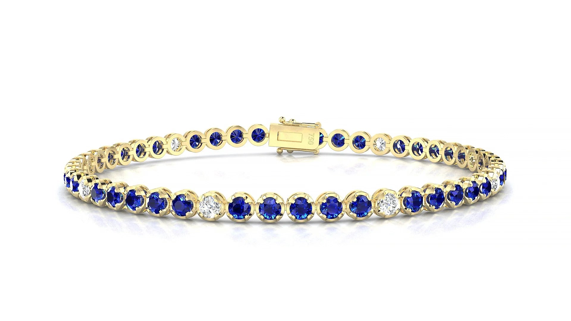 Bengal 5-1 | 18k Yellow Gold 2.5 mm Round Natural Sapphire & Diamond Tennis Bracelet