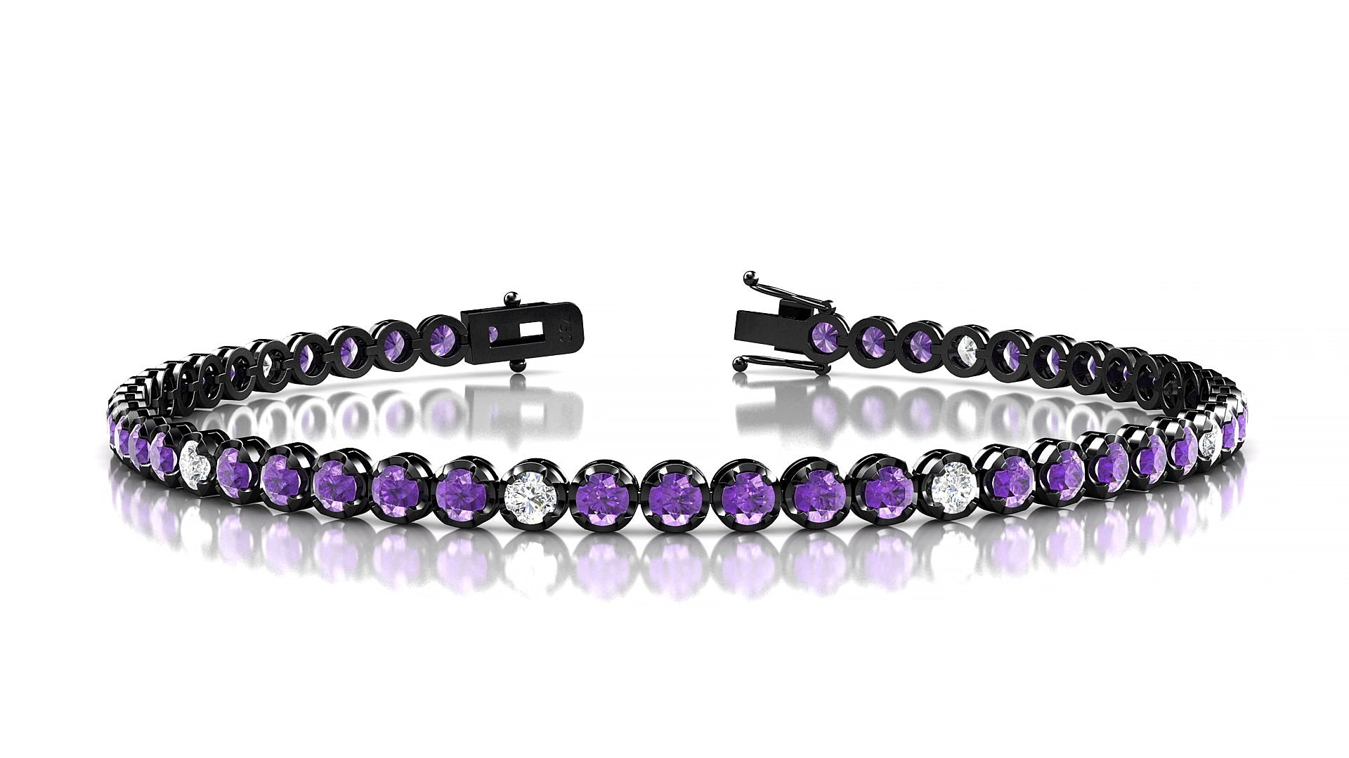 Bengal 5-1 | 18k Black Gold 2.5 mm Round Natural Amethyst & Diamond 20 cm Tennis Bracelet