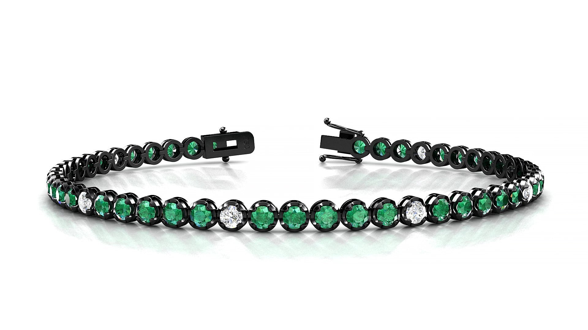 Bengal 5-1 | 18k Black Gold 2.5 mm Round Natural Emerald & Diamond 15 cm Tennis Bracelet