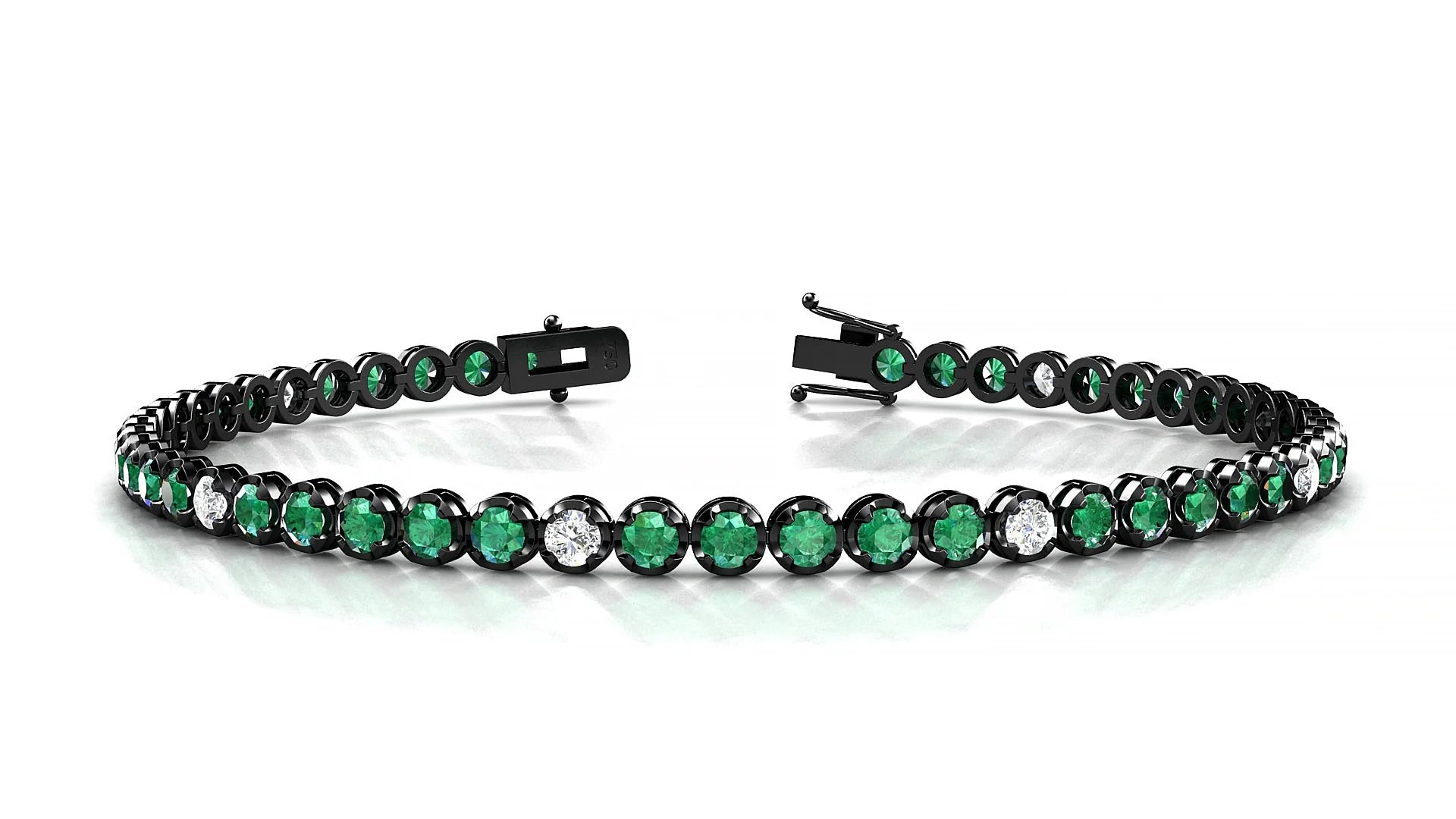 Bengal 5-1 | 18k Black Gold 2.5 mm Round Natural Emerald & Diamond Tennis Bracelet