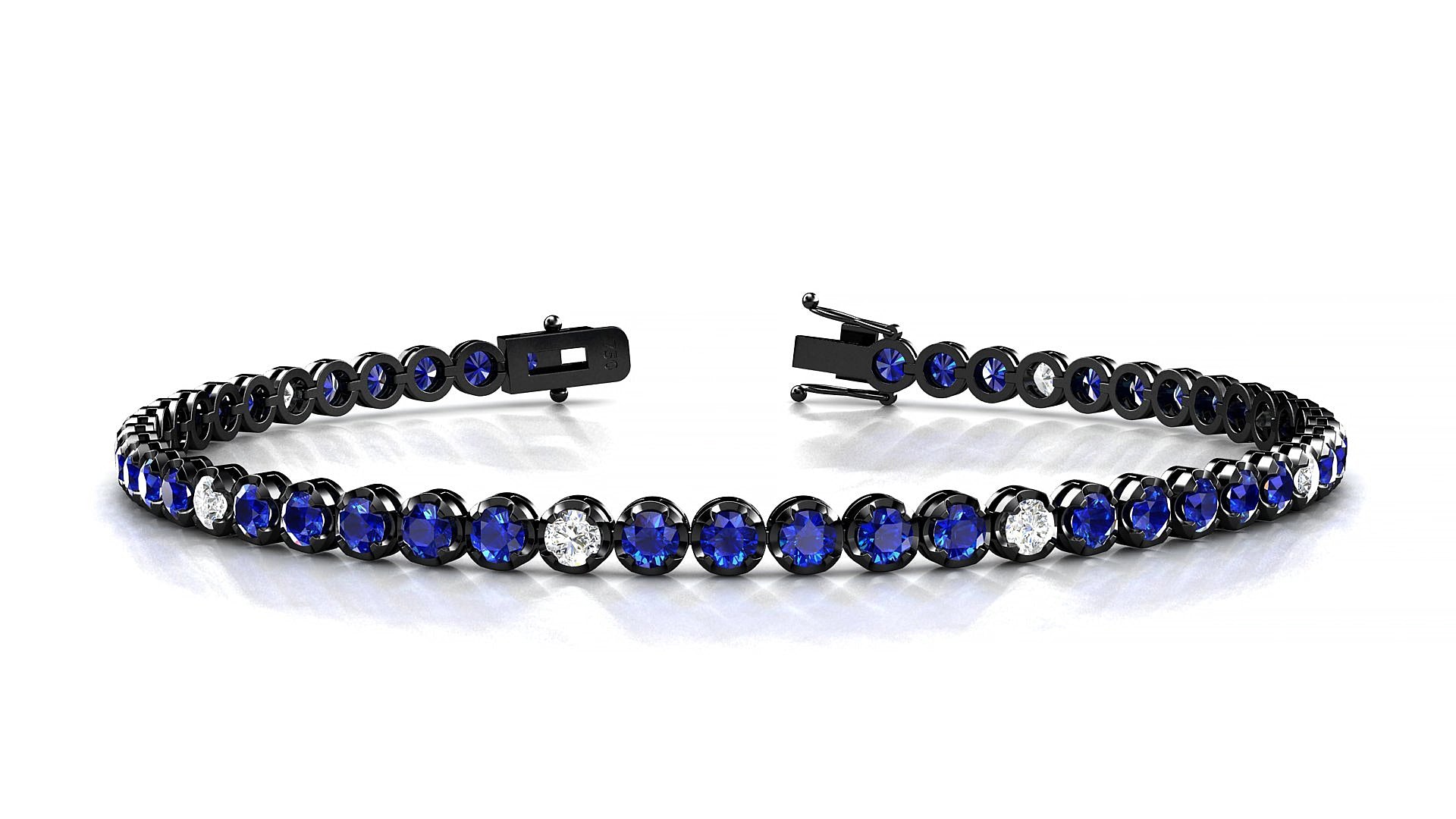 Bengal 5-1 | 18k Black Gold 2.5 mm Round Natural Sapphire & Diamond 15 cm Tennis Bracelet