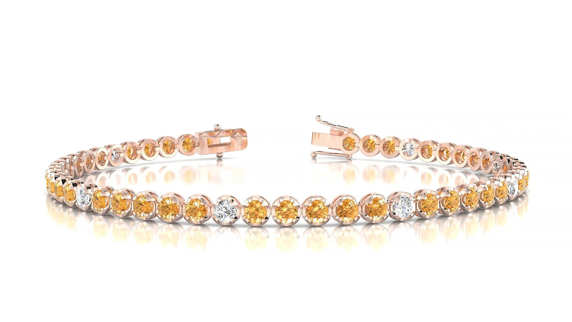 Bengal 5-1 | 18k Rose Gold 2.5 mm Round Natural Citrine & Diamond Tennis Bracelet