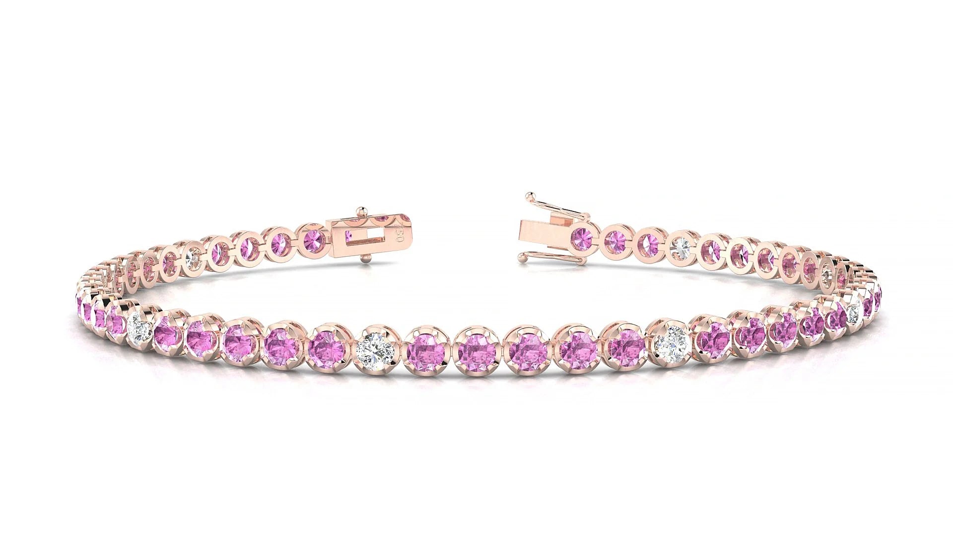 Bengal 5-1 | 18k Rose Gold 2.5 mm Round Natural Pink Sapphire & Diamond Tennis Bracelet
