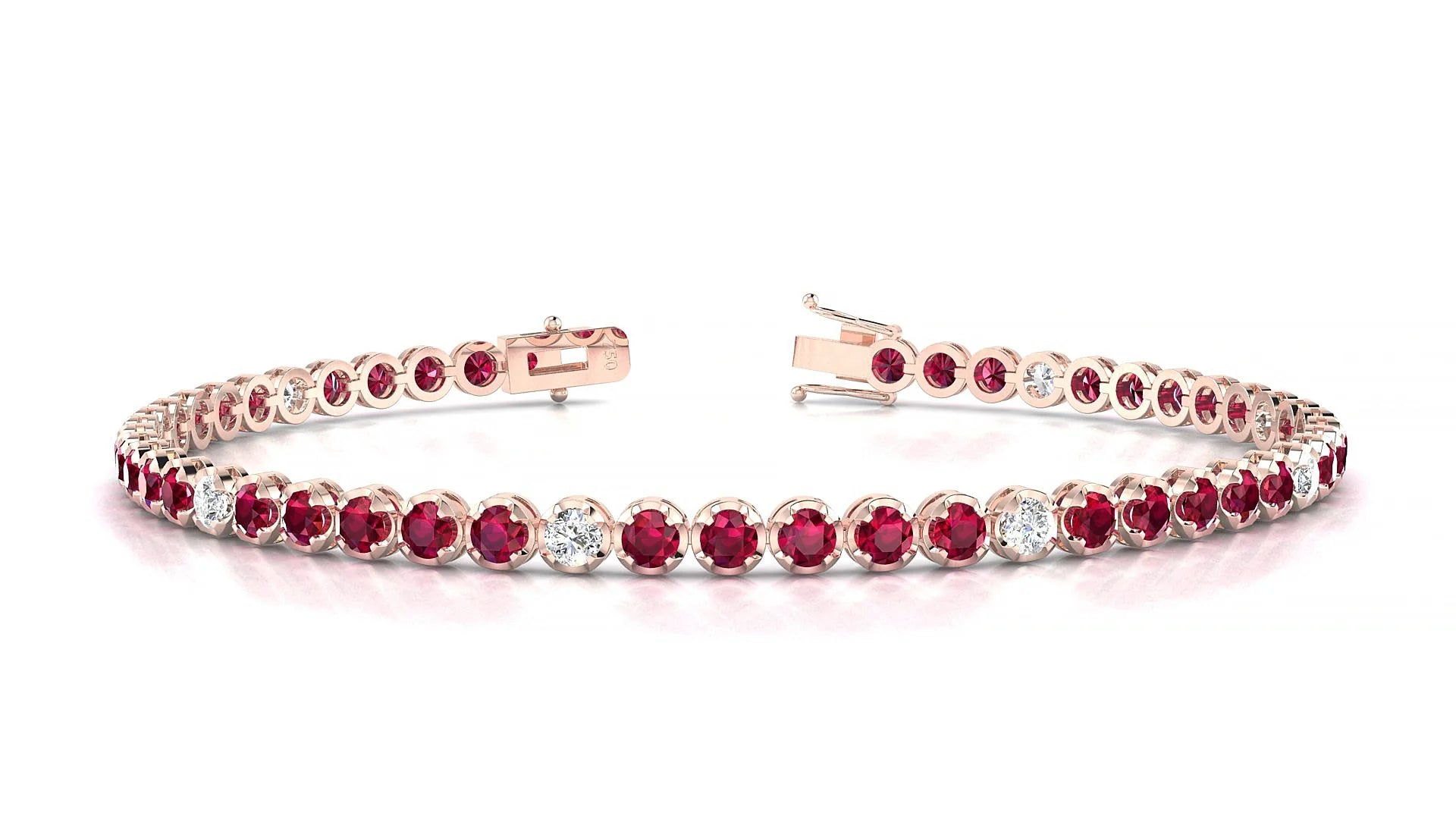 Bengal 5-1 | 18k Rose Gold 2.5 mm Round Natural Ruby & Diamond Tennis Bracelet