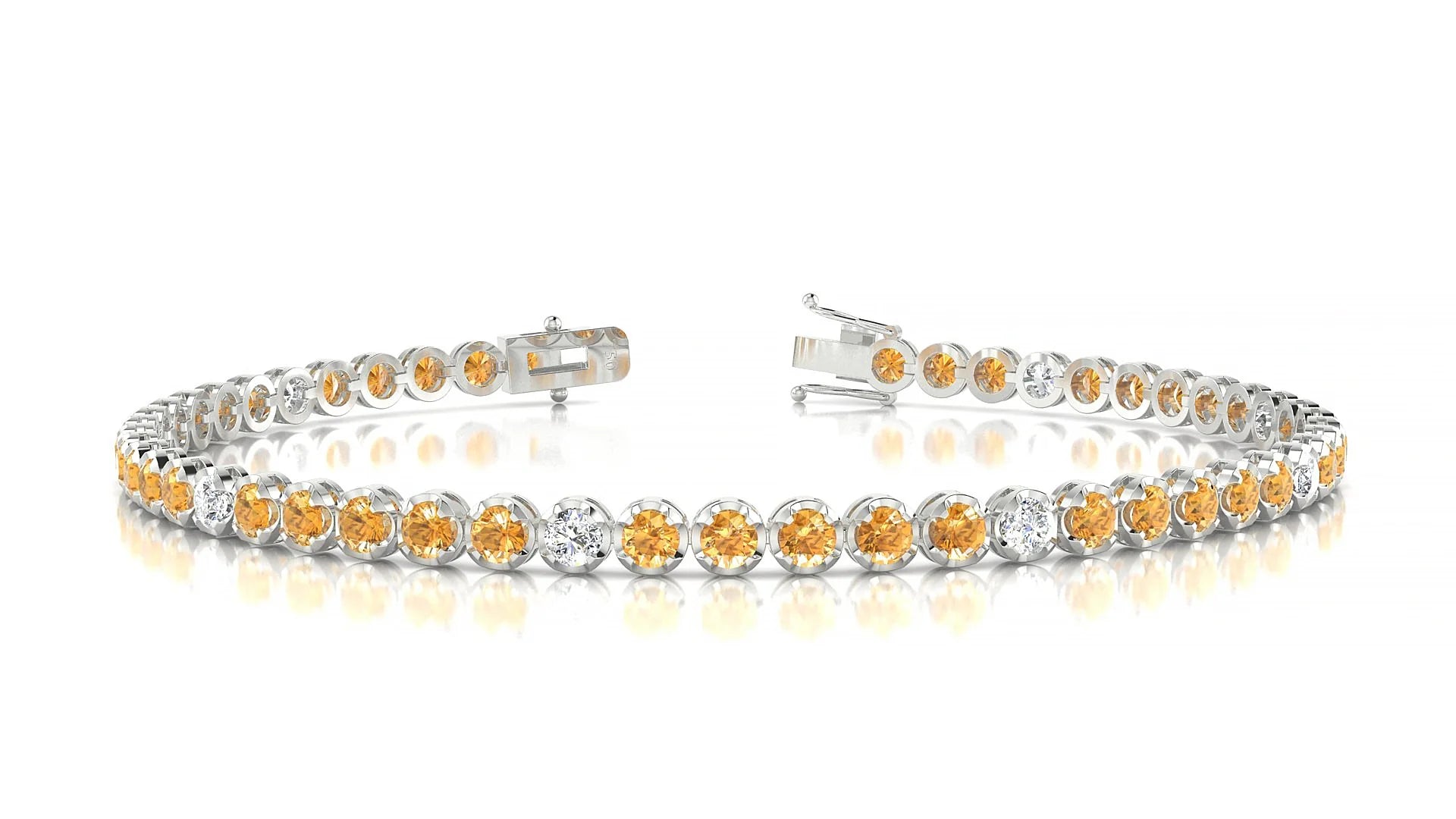 Bengal 5-1 | 18k White Gold 2.5 mm Round Natural Citrine & Diamond Tennis Bracelet
