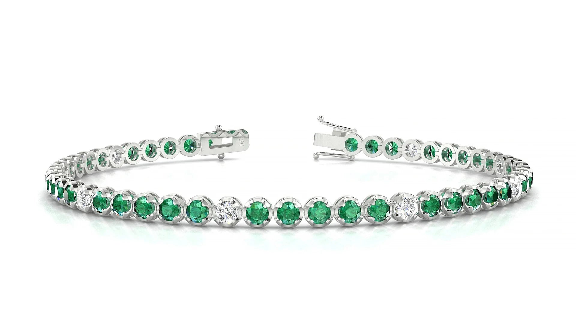 Bengal 5-1 | 18k White Gold 2.5 mm Round Natural Emerald & Diamond Tennis Bracelet
