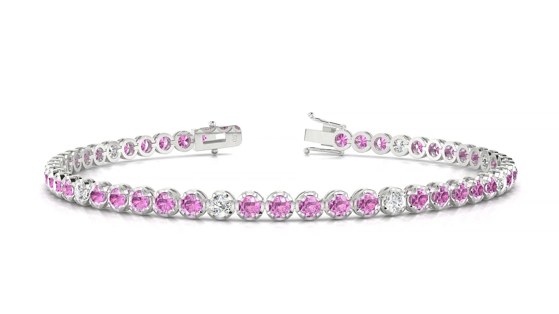 Bengal 5-1 | 18k White Gold 2.5 mm Round Natural Pink Sapphire & Diamond Tennis Bracelet
