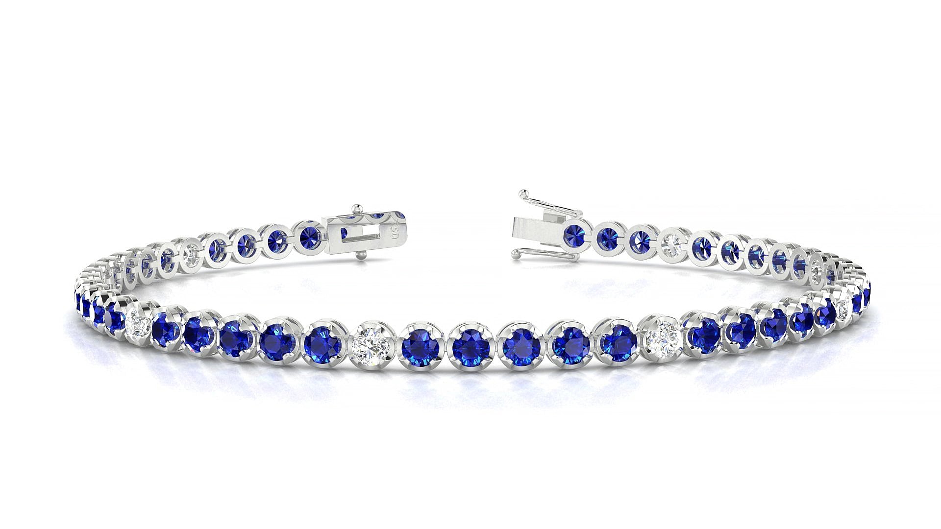 Bengal 5-1 | 18k White Gold 2.5 mm Round Natural Sapphire & Diamond 15 cm Tennis Bracelet