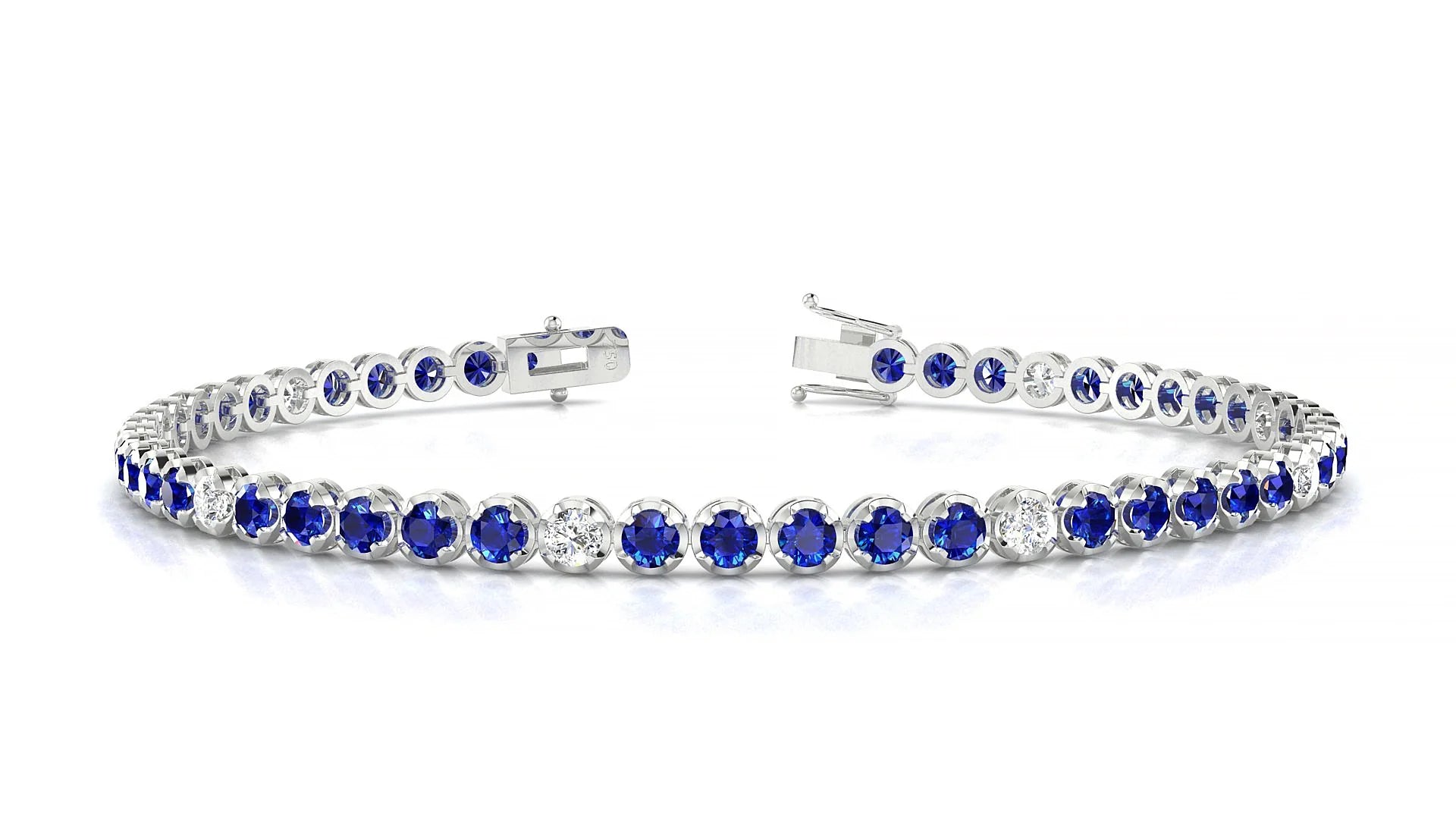Bengal 5-1 | 18k White Gold 2.5 mm Round Natural Sapphire & Diamond Tennis Bracelet