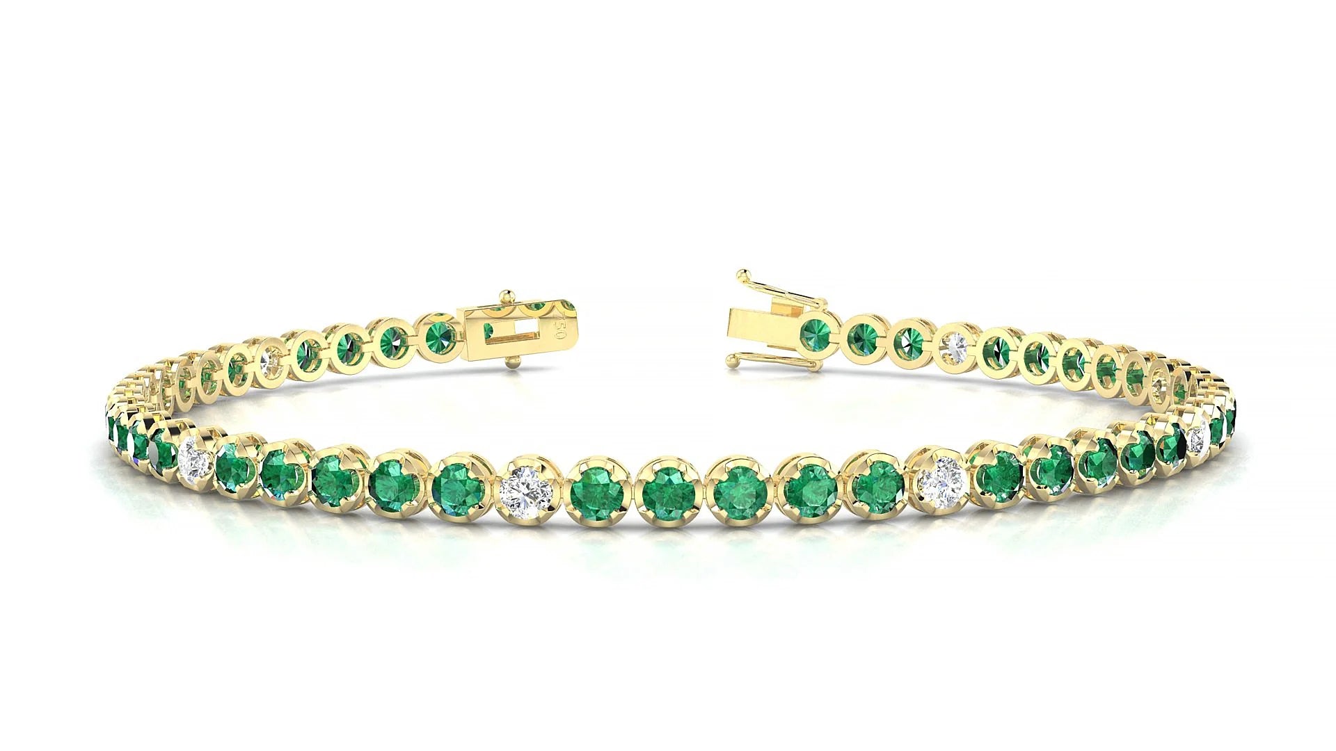 Bengal 5-1 | 18k Yellow Gold 2.5 mm Round Natural Emerald & Diamond Tennis Bracelet