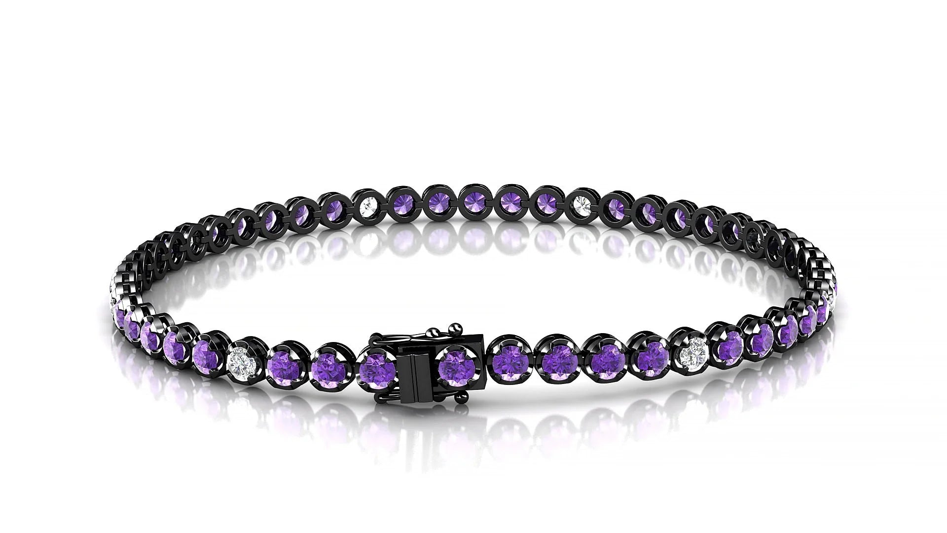 Bengal 5-1 | 18k Black Gold 2.5 mm Round Natural Amethyst & Diamond Tennis Bracelet