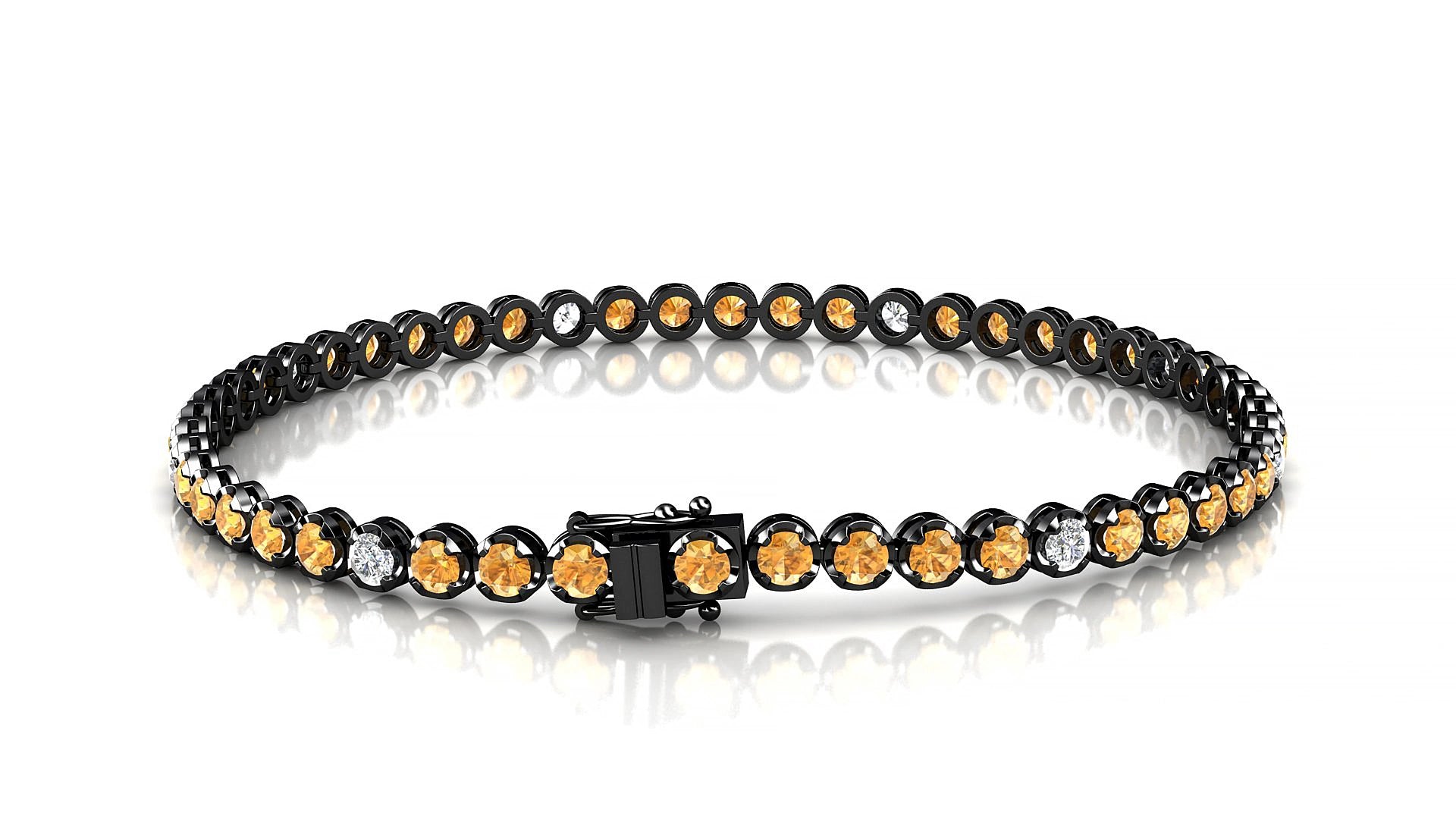 Bengal 5-1 | 18k Black Gold 2.5 mm Round Natural Citrine & Diamond 19 cm Tennis Bracelet