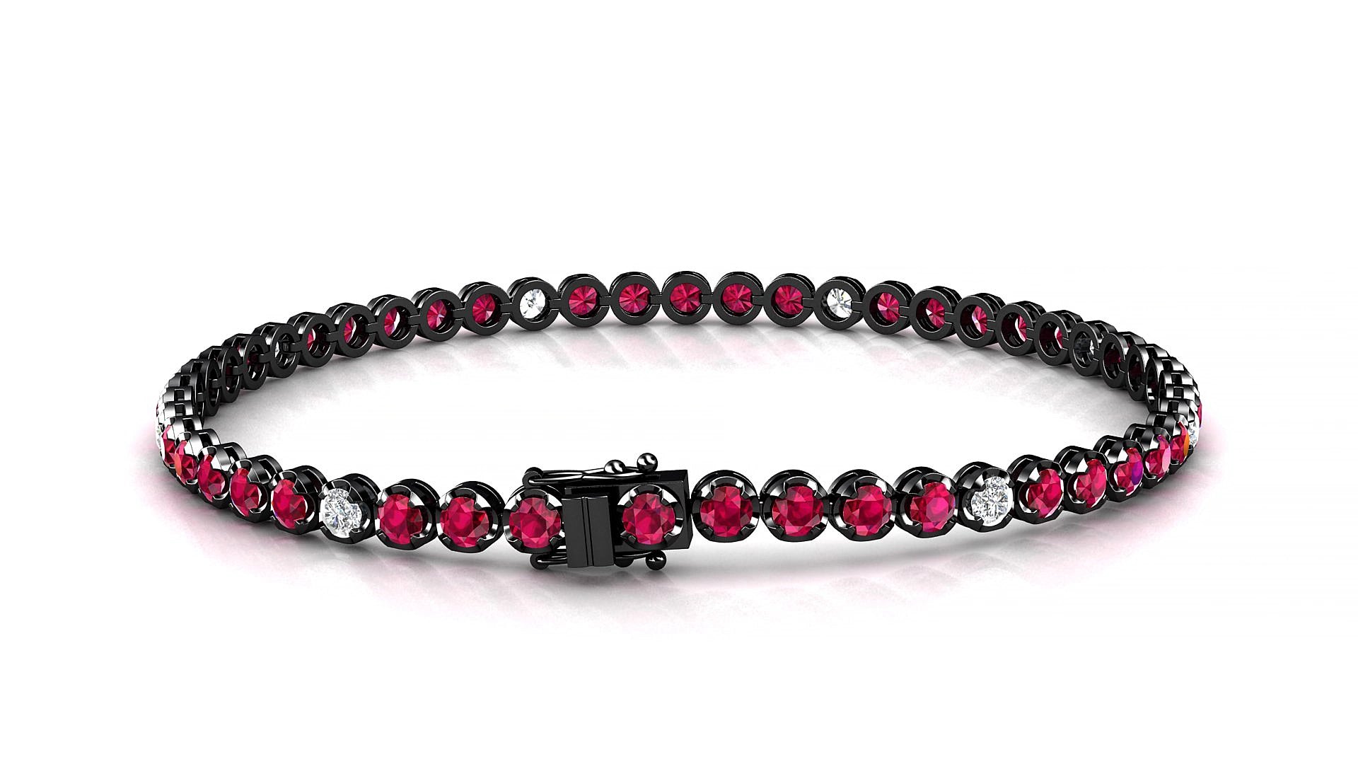 Bengal 5-1 | 18k Black Gold 2.5 mm Round Natural Ruby & Diamond 15 cm Tennis Bracelet