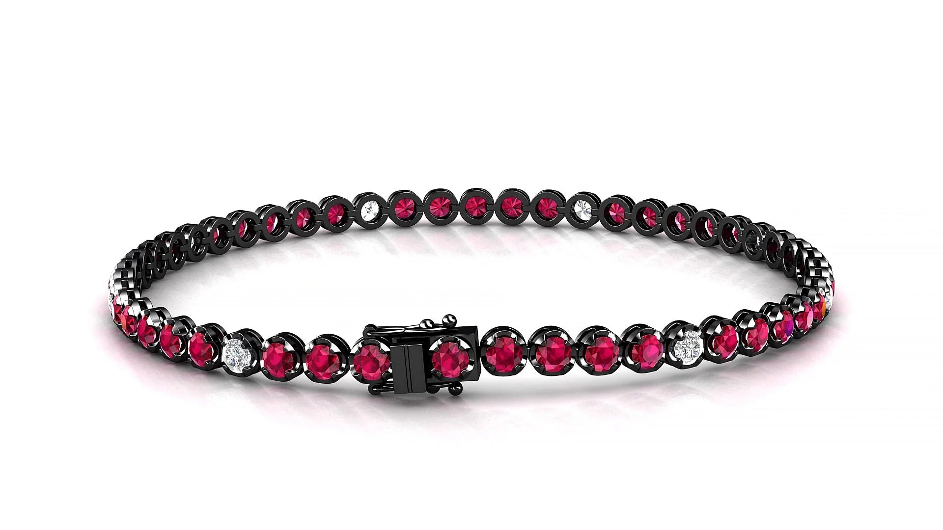 Bengal 5-1 | 18k Black Gold 2.5 mm Round Natural Ruby & Diamond Tennis Bracelet