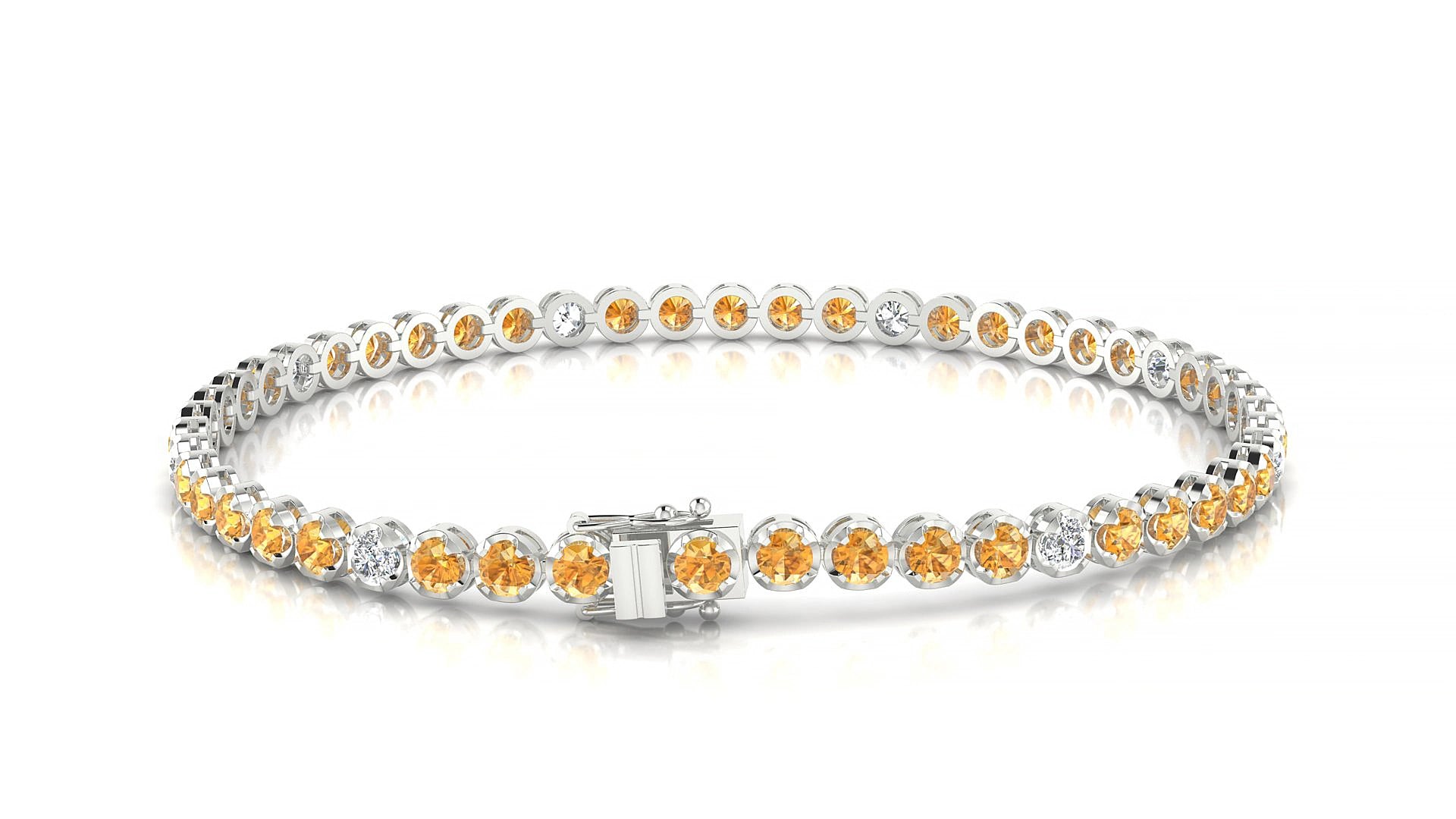 Bengal 5-1 | 18k White Gold 2.5 mm Round Natural Citrine & Diamond 15 cm Tennis Bracelet