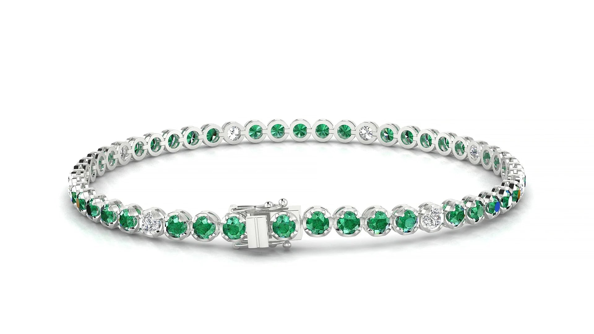 Bengal 5-1 | 18k White Gold 2.5 mm Round Natural Emerald & Diamond Tennis Bracelet