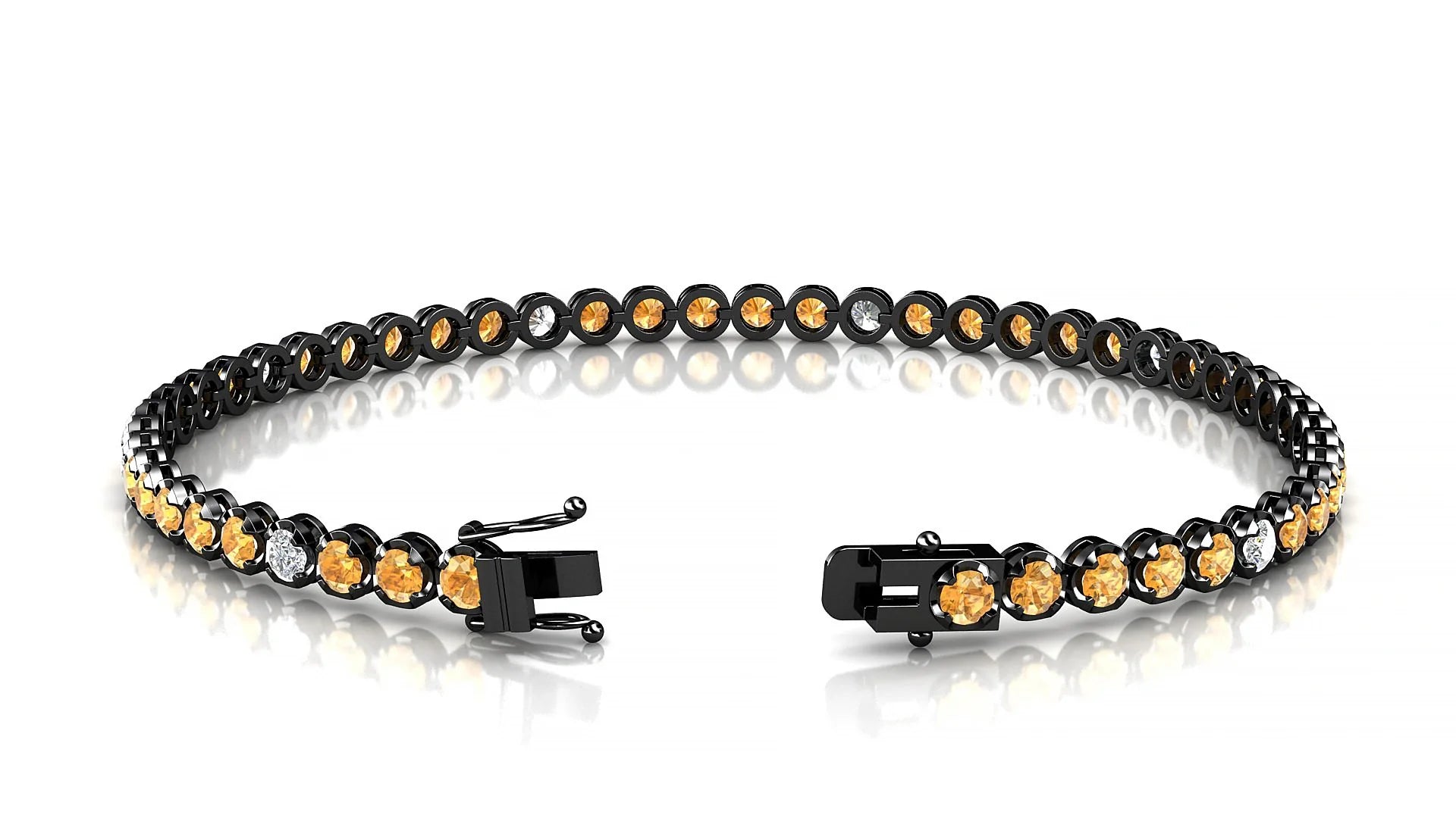 Bengal 5-1 | 18k Black Gold 2.5 mm Round Natural Citrine & Diamond Tennis Bracelet