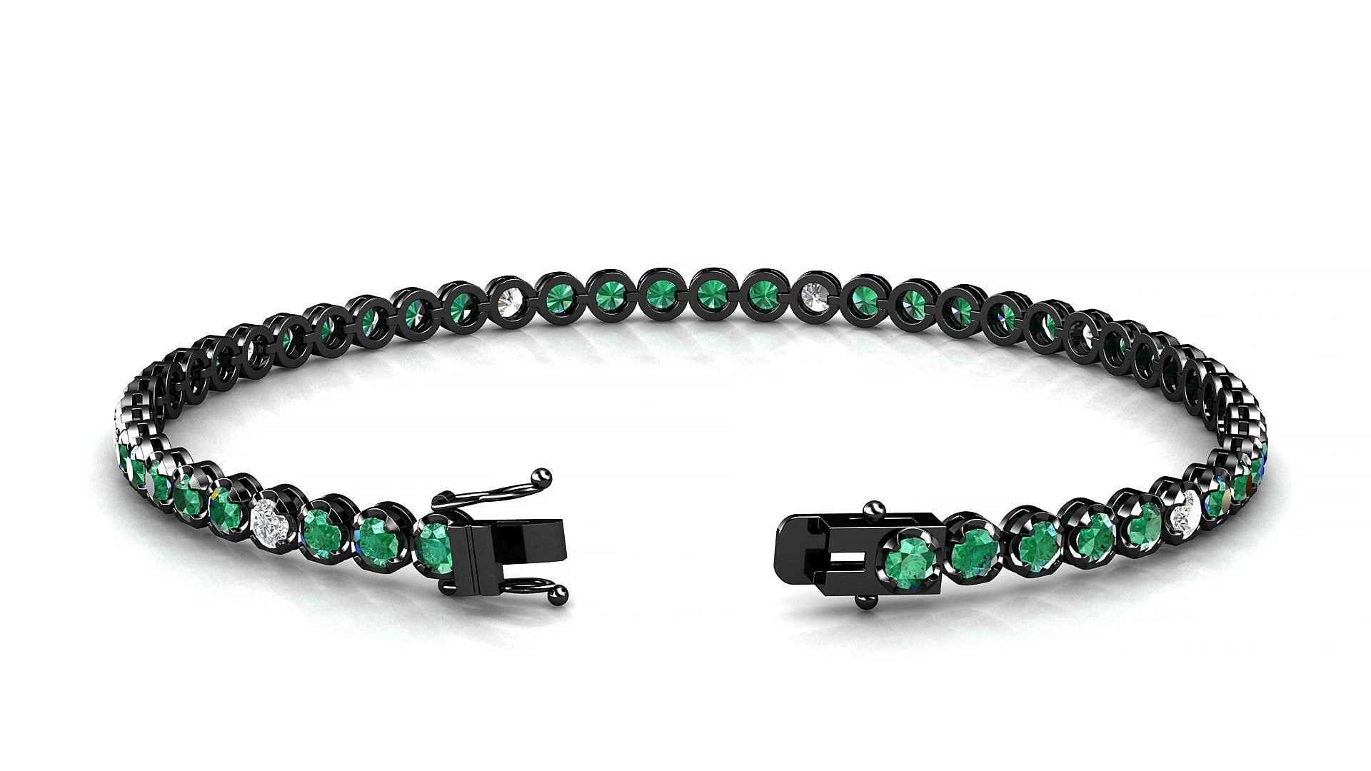 Bengal 5-1 | 18k Black Gold 2.5 mm Round Natural Emerald & Diamond 15 cm Tennis Bracelet