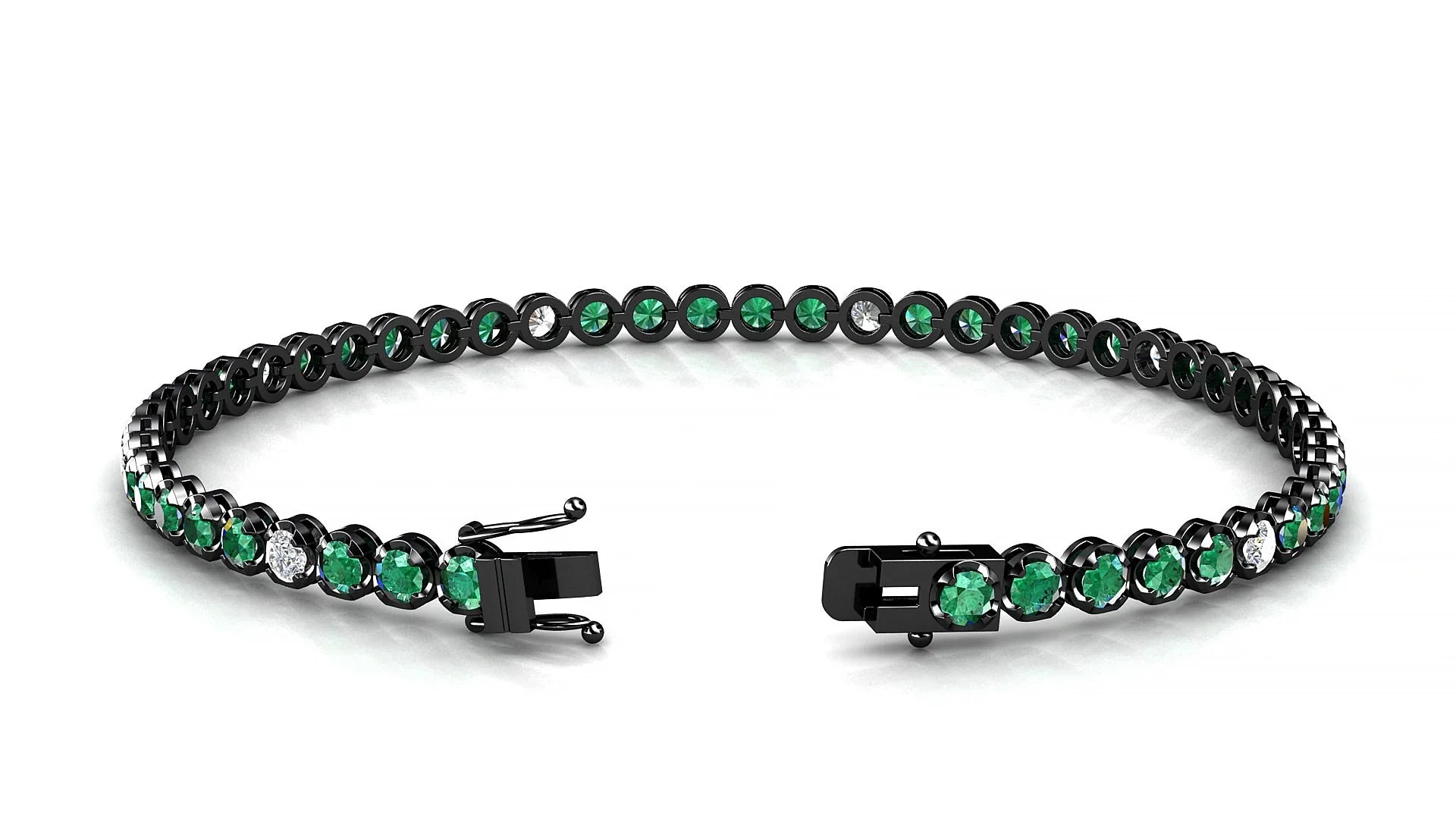 Bengal 5-1 | 18k Black Gold 2.5 mm Round Natural Emerald & Diamond Tennis Bracelet