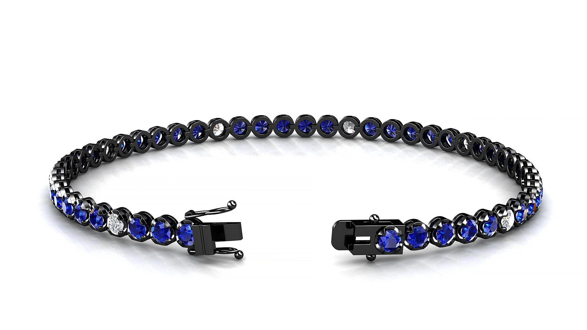 Bengal 5-1 | 18k Black Gold 2.5 mm Round Natural Sapphire & Diamond 15 cm Tennis Bracelet