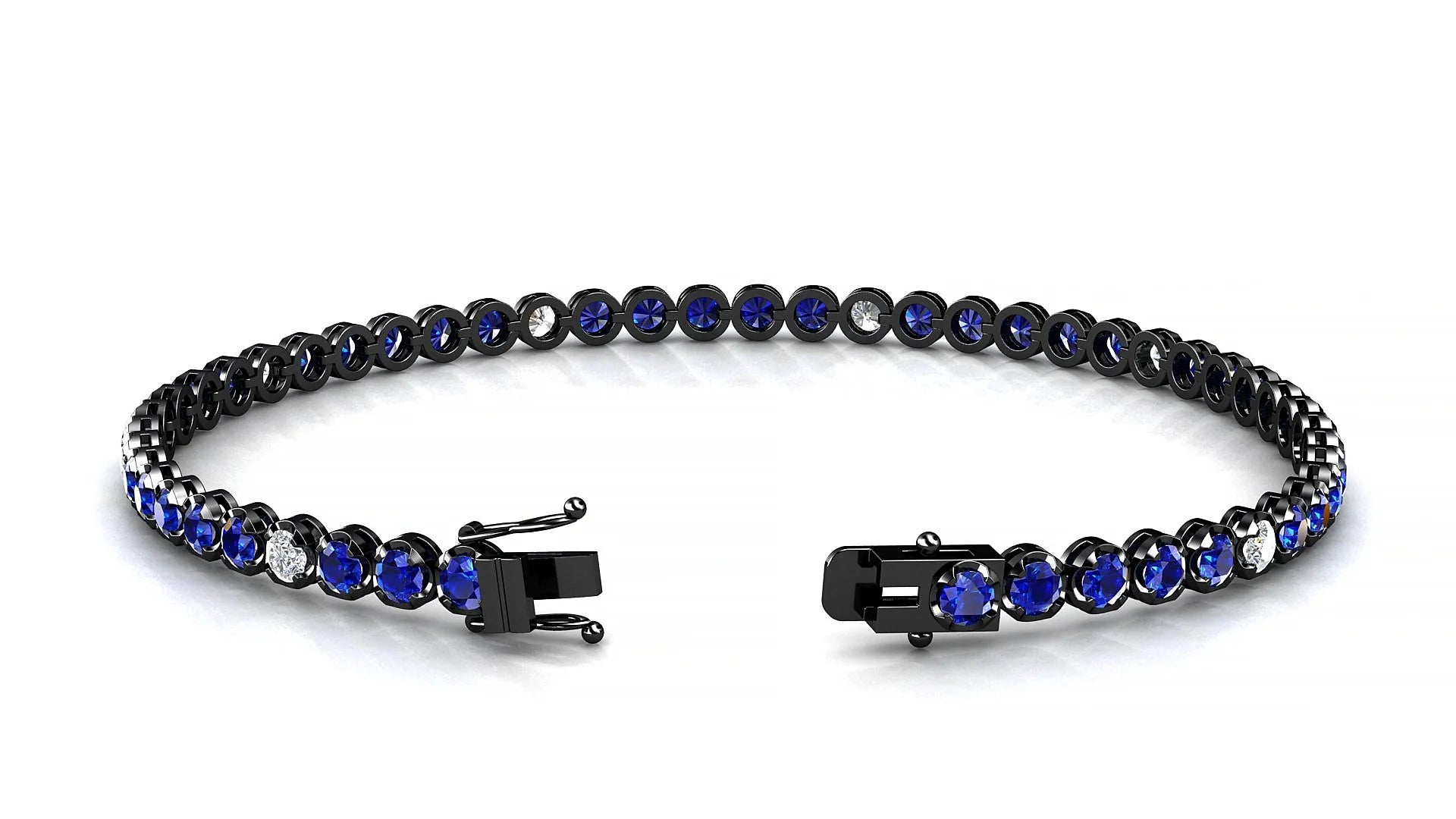 Bengal 5-1 | 18k Black Gold 2.5 mm Round Natural Sapphire & Diamond Tennis Bracelet
