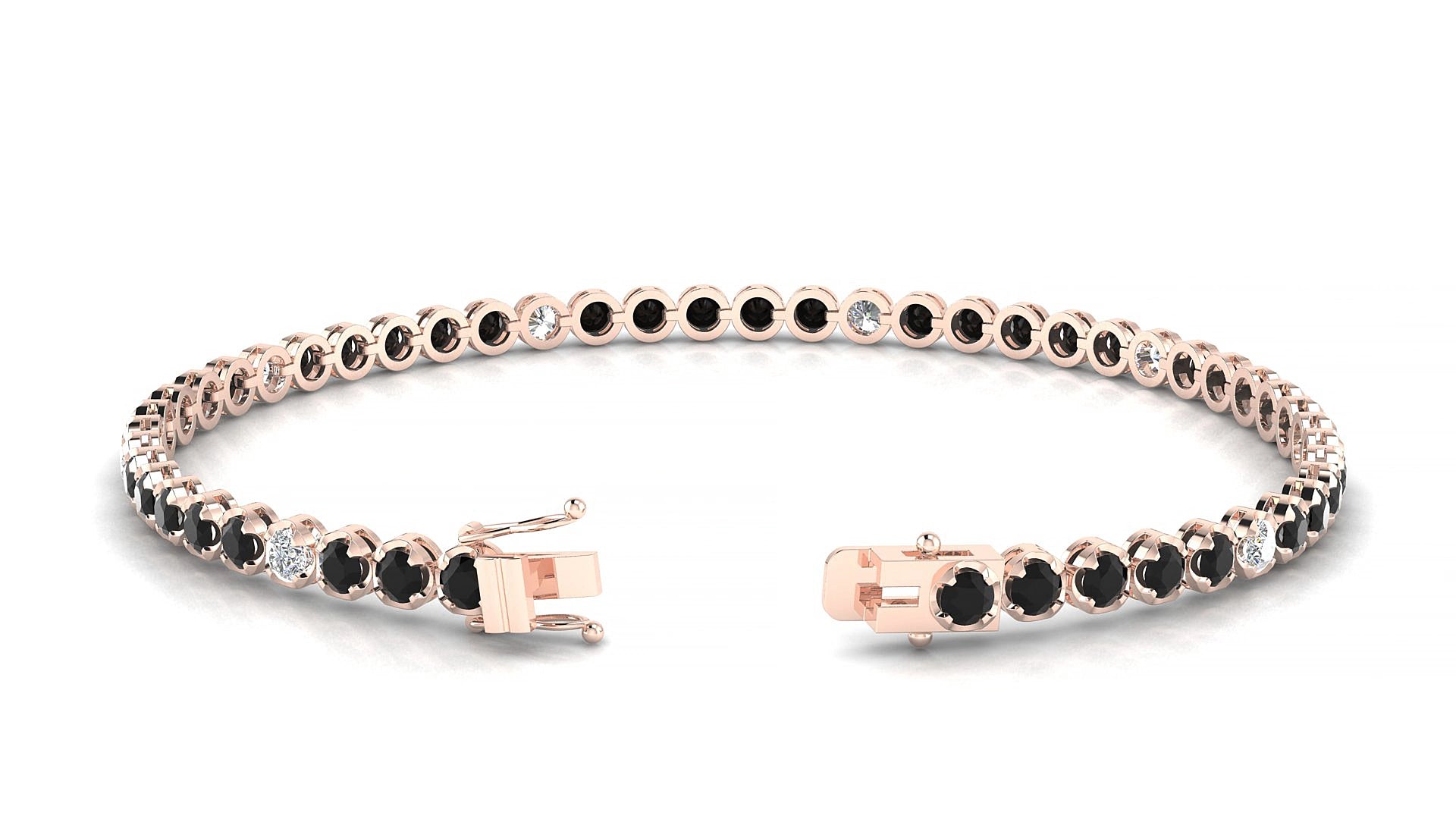 Bengal 5-1 | 18k Rose Gold 2.5 mm Round Natural Black Diamond & Diamond 19 cm Tennis Bracelet