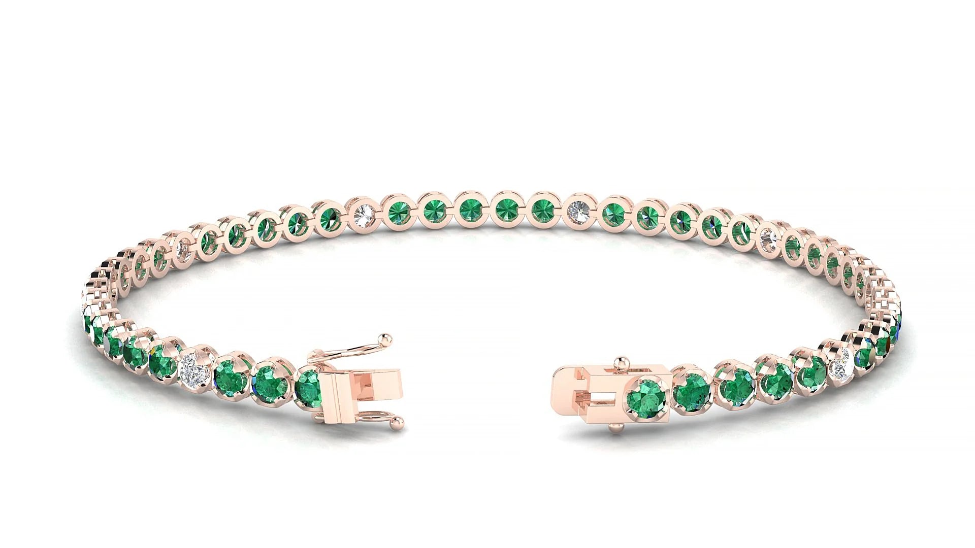 Bengal 5-1 | 18k Rose Gold 2.5 mm Round Natural Emerald & Diamond Tennis Bracelet