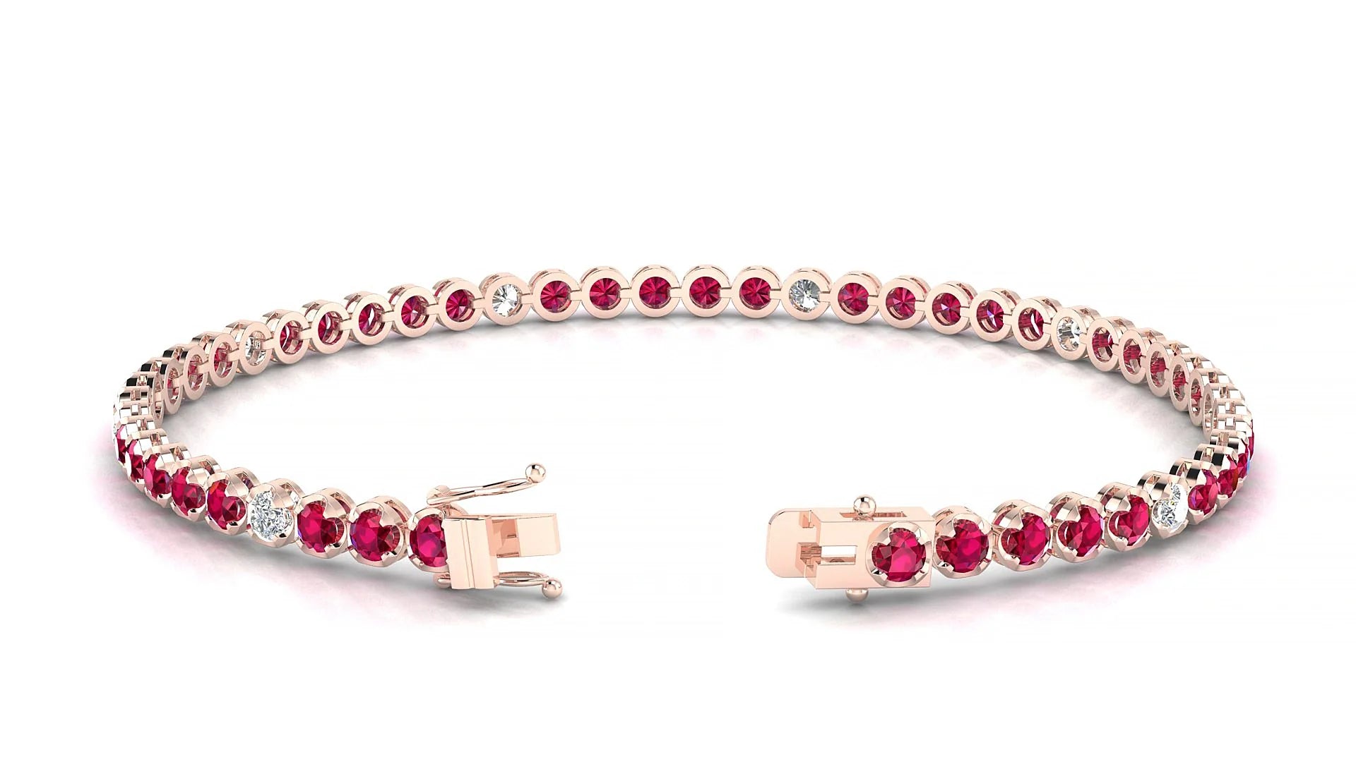Bengal 5-1 | 18k Rose Gold 2.5 mm Round Natural Ruby & Diamond Tennis Bracelet