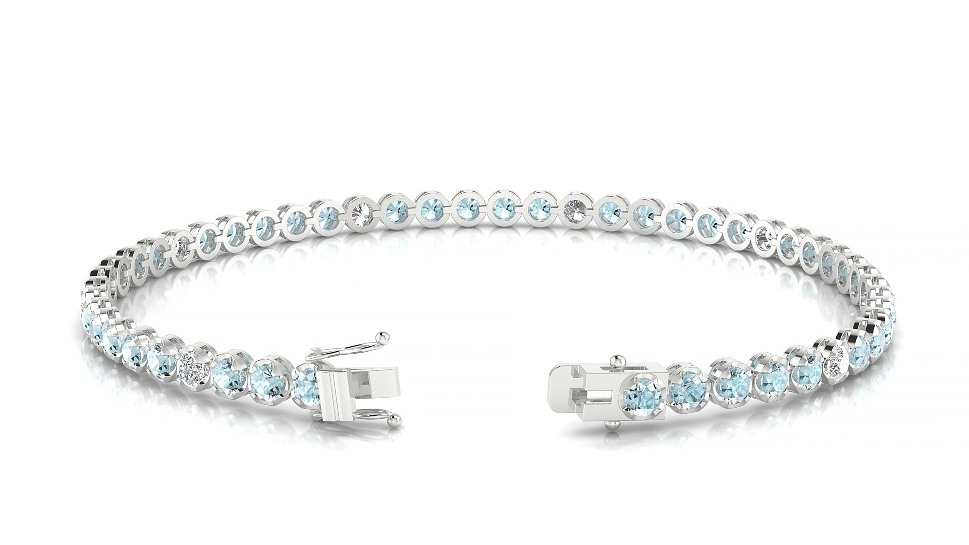 Bengal 5-1 | 18k White Gold 2.5 mm Round Natural Aquamarine & Diamond 15 cm Tennis Bracelet