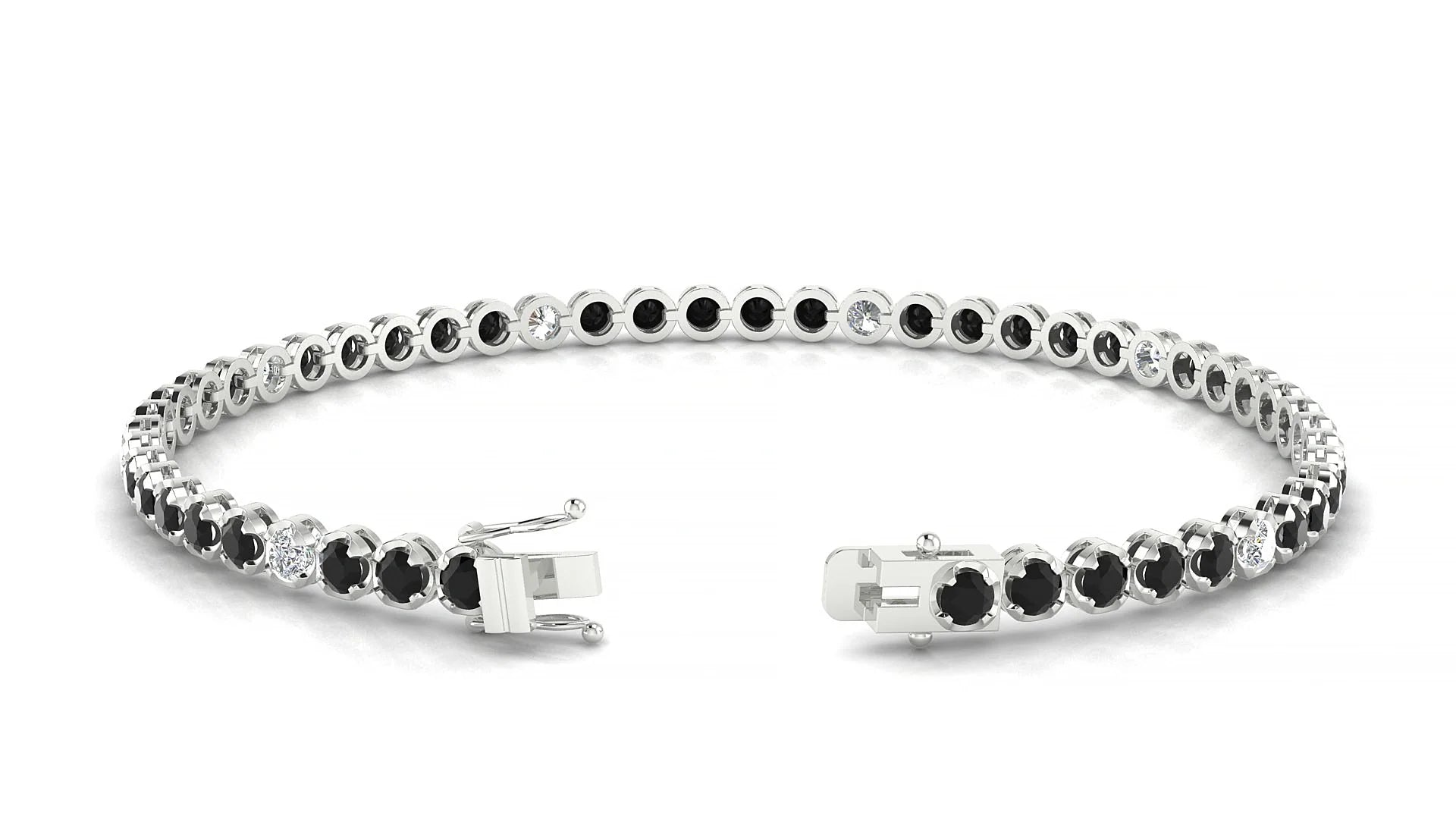 Bengal 5-1 | 18k White Gold 2.5 mm Round Natural Black Diamond & Diamond Tennis Bracelet