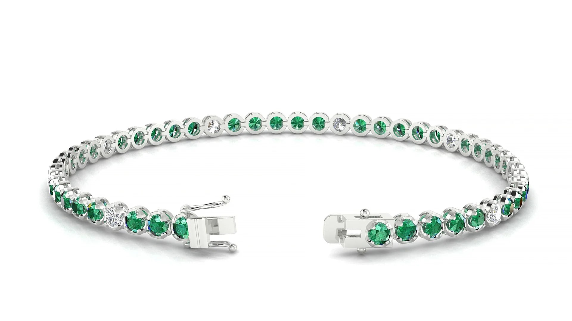 Bengal 5-1 | 18k White Gold 2.5 mm Round Natural Emerald & Diamond Tennis Bracelet