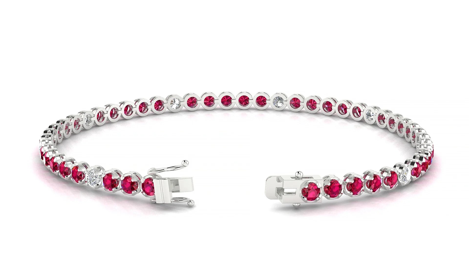 Bengal 5-1 | 18k White Gold 2.5 mm Round Natural Ruby & Diamond Tennis Bracelet