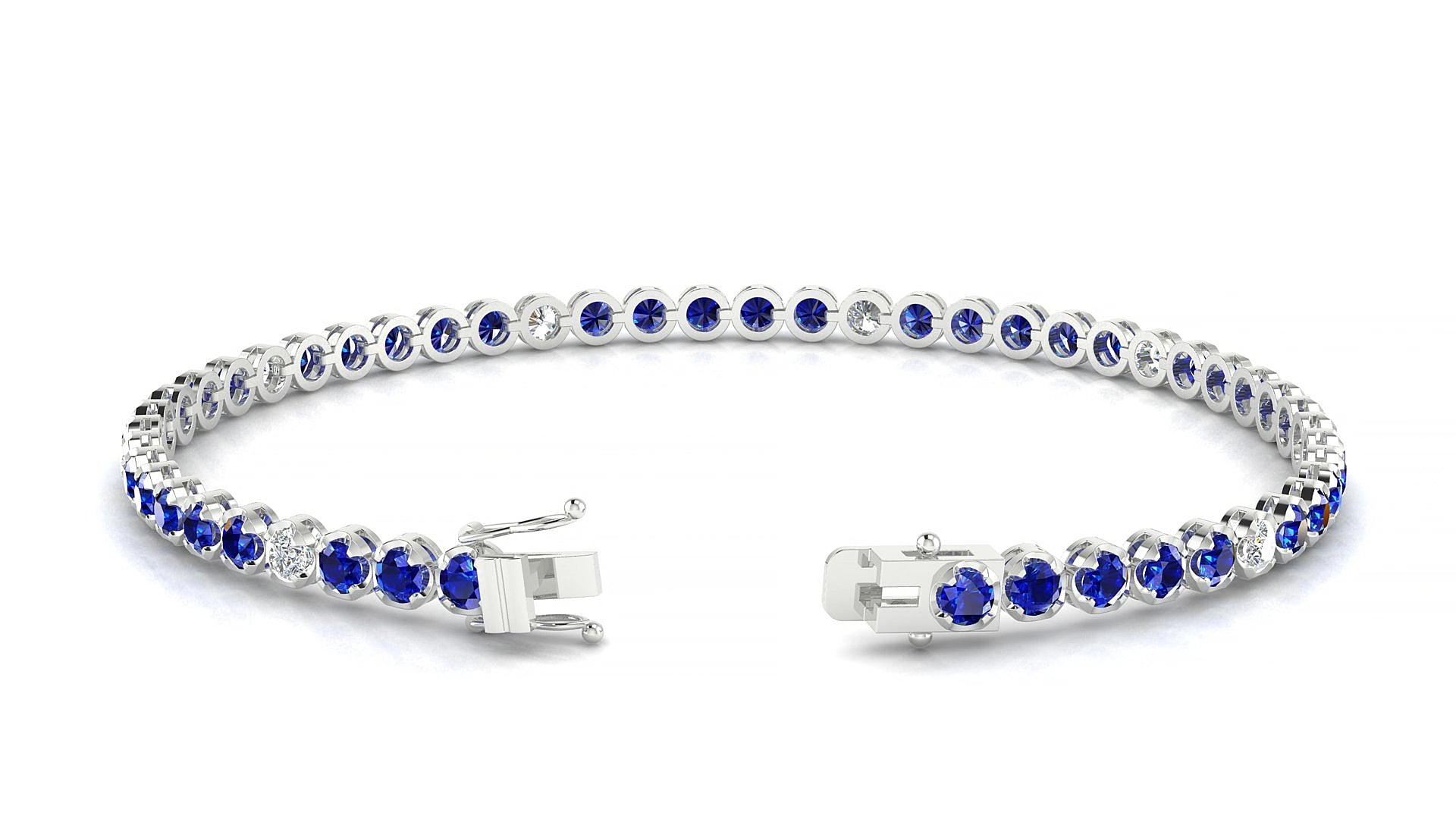 Bengal 5-1 | 18k White Gold 2.5 mm Round Natural Sapphire & Diamond 15 cm Tennis Bracelet