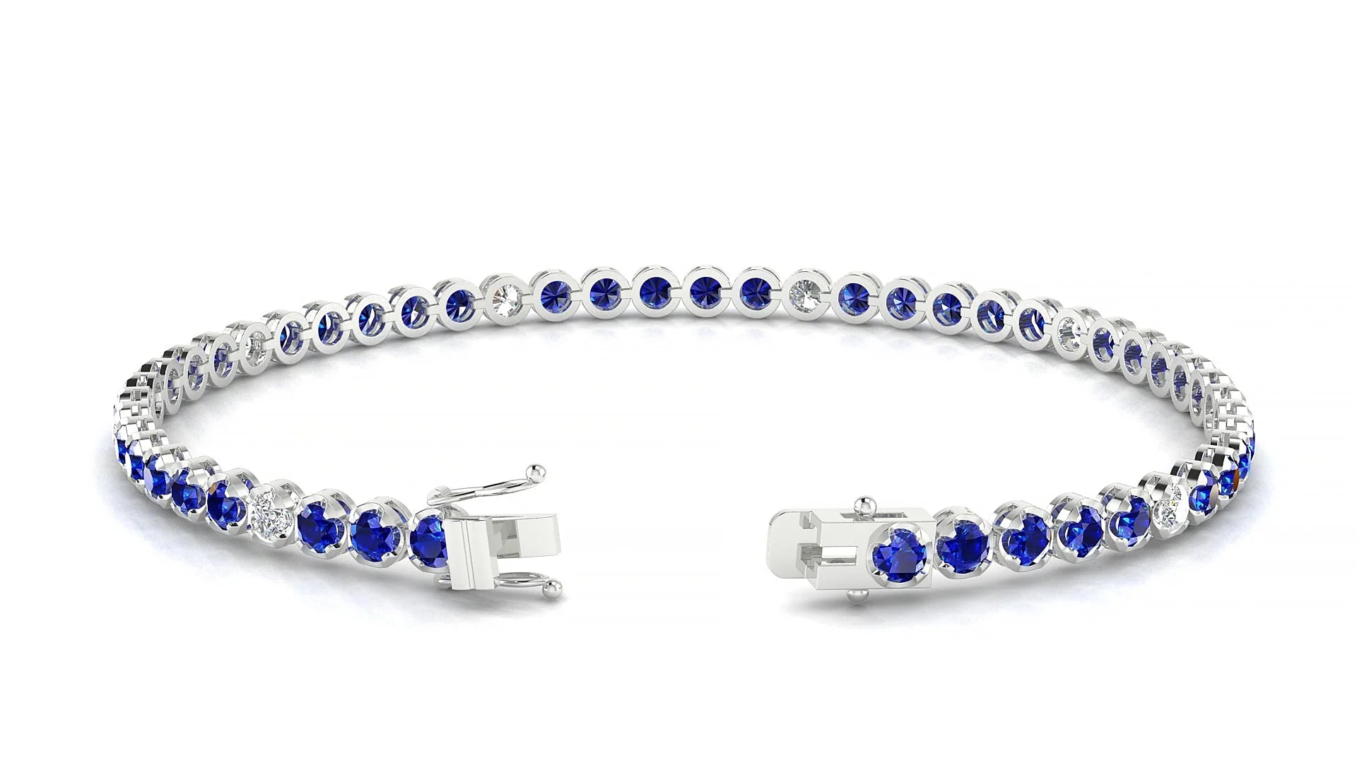 Bengal 5-1 | 18k White Gold 2.5 mm Round Natural Sapphire & Diamond Tennis Bracelet