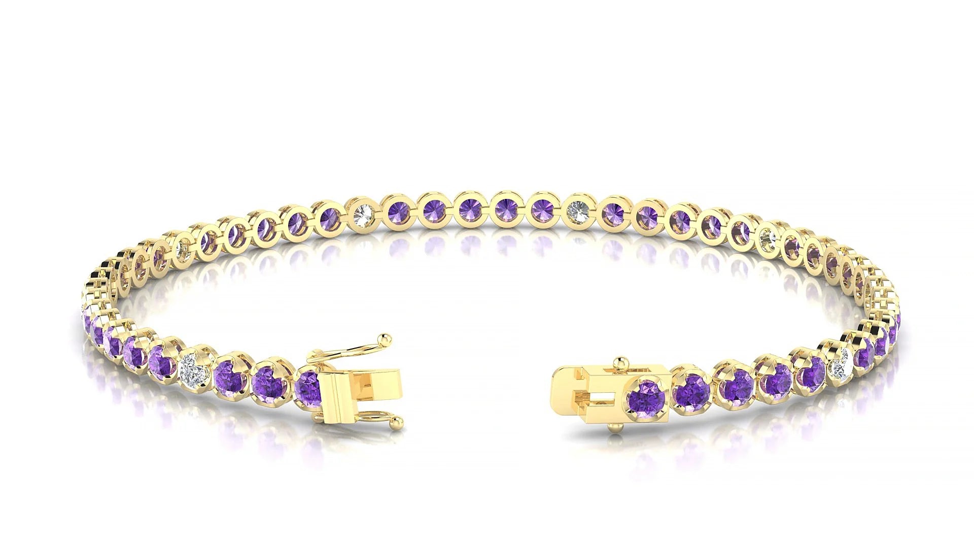 Bengal 5-1 | 18k Yellow Gold 2.5 mm Round Natural Amethyst & Diamond Tennis Bracelet