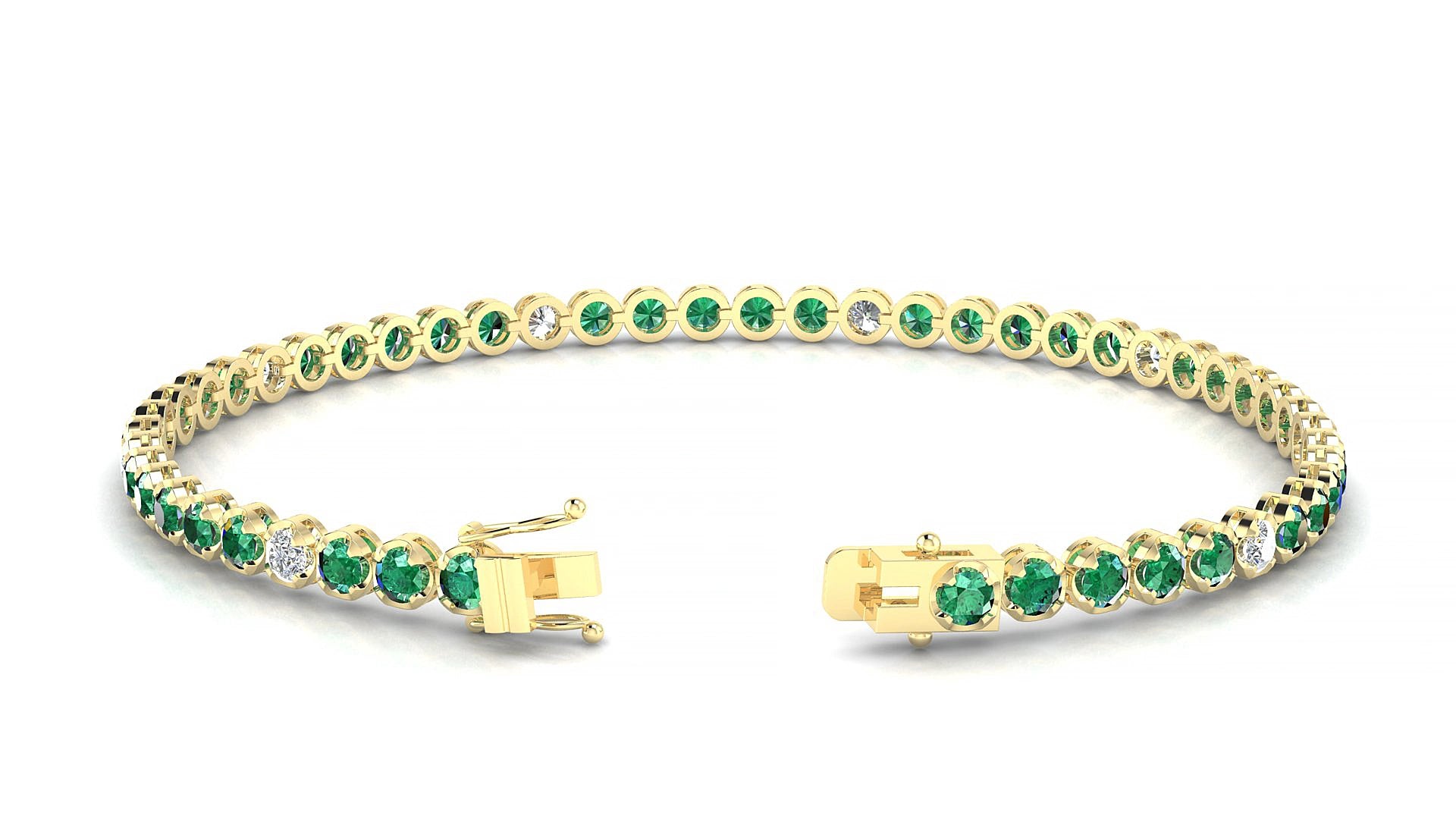 Bengal 5-1 | 18k Yellow Gold 2.5 mm Round Natural Emerald & Diamond 15 cm Tennis Bracelet